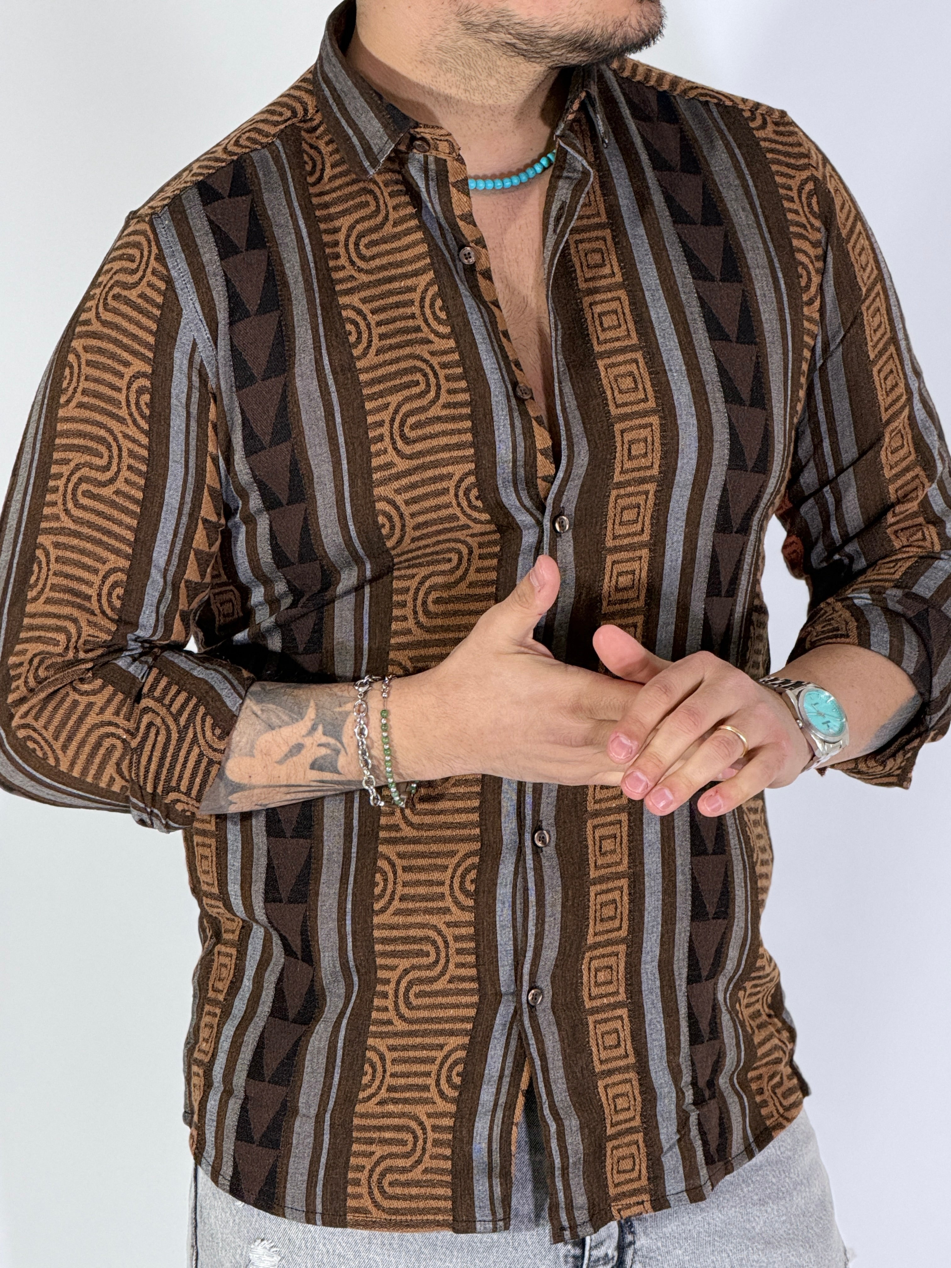 Camicia ricamata brown LIME