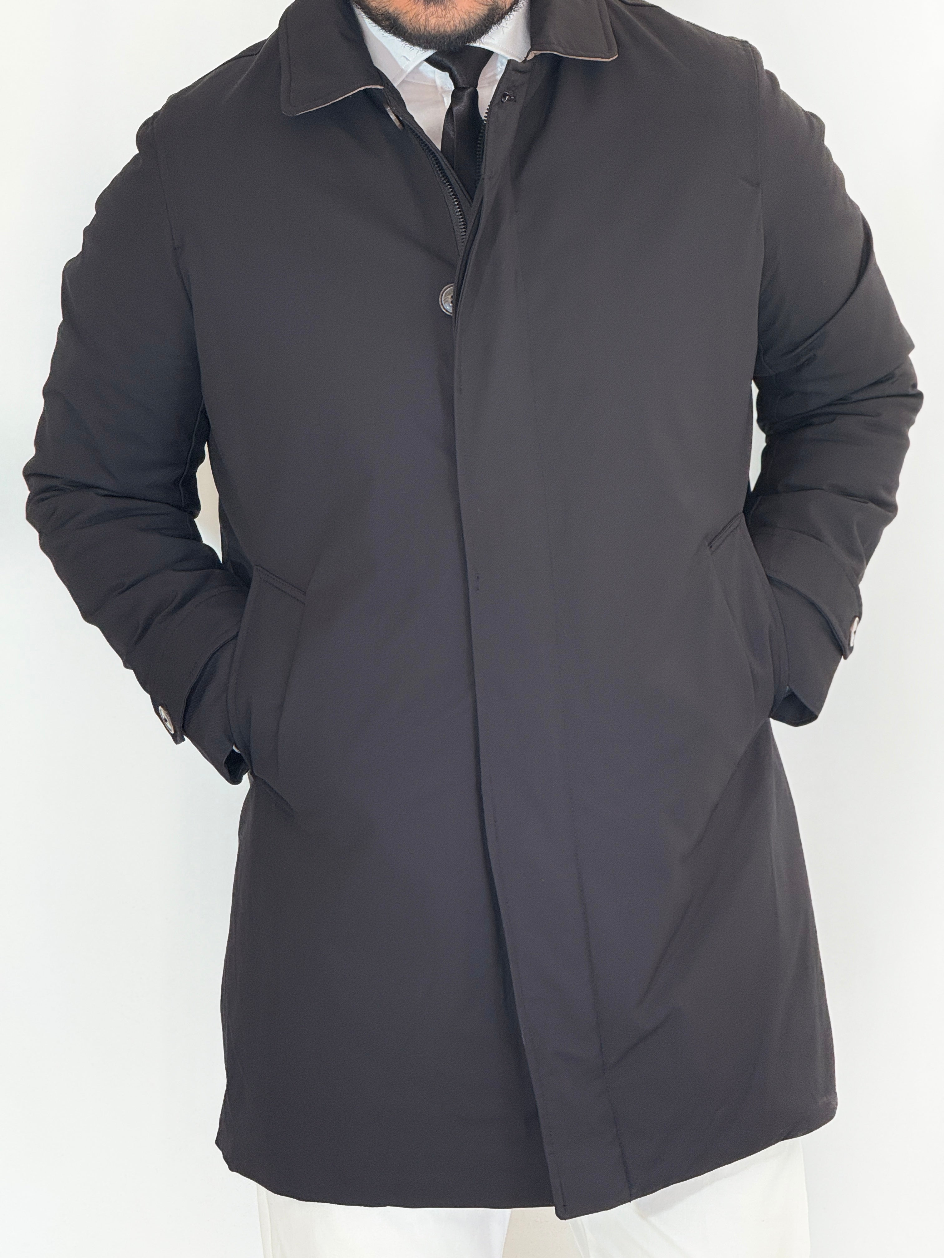 Trench tessuto diagonale imbottito nero RCS007WF