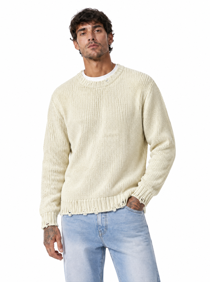 JOLLY girocollo con abrasioni panna