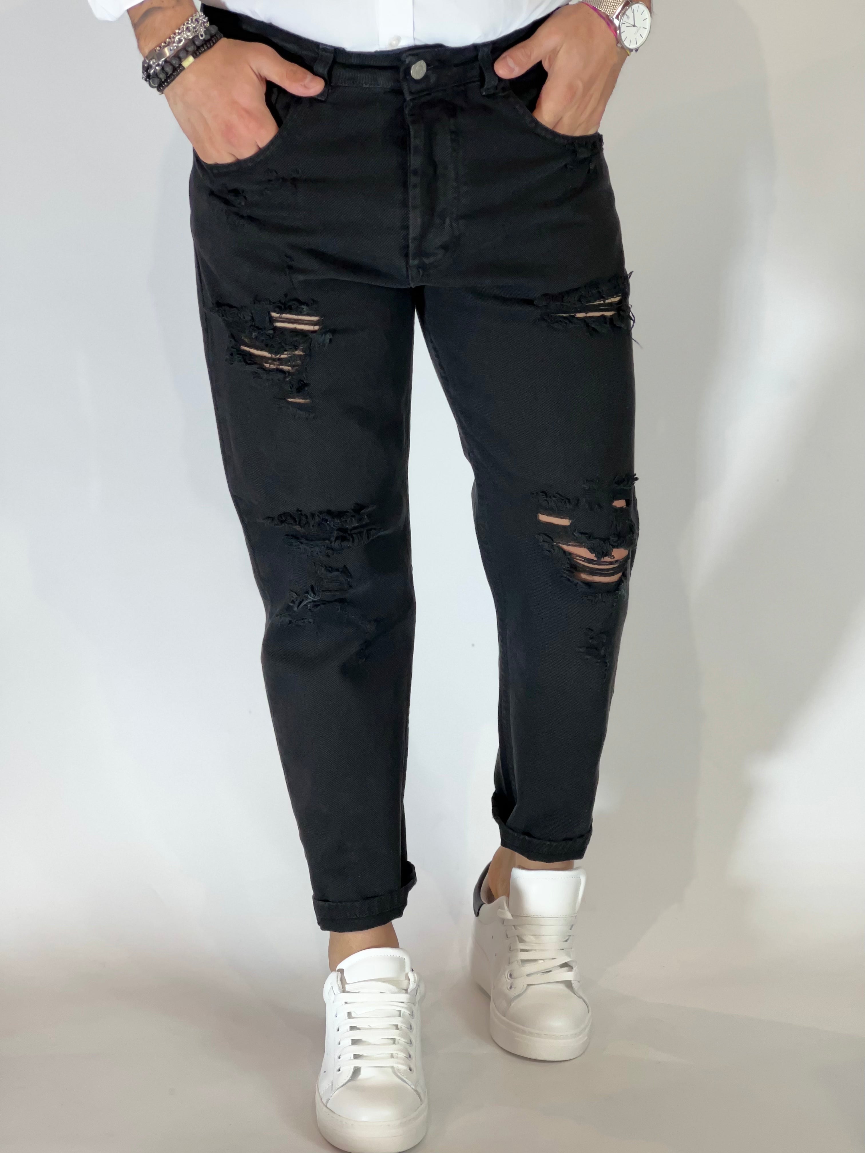 Pantalone strappato nero PONTE15-01
