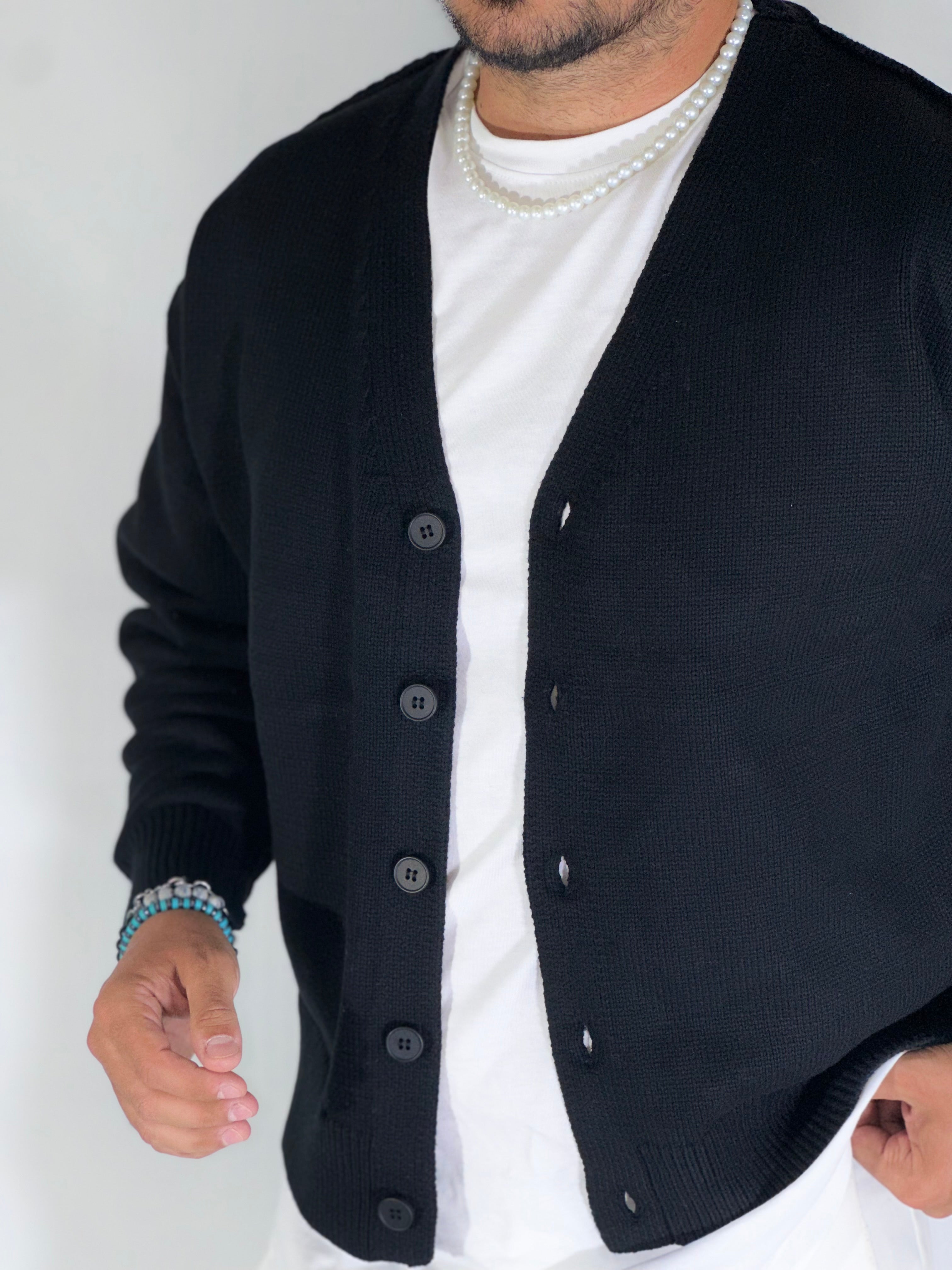 Cardigan over spalla scesa black W86025