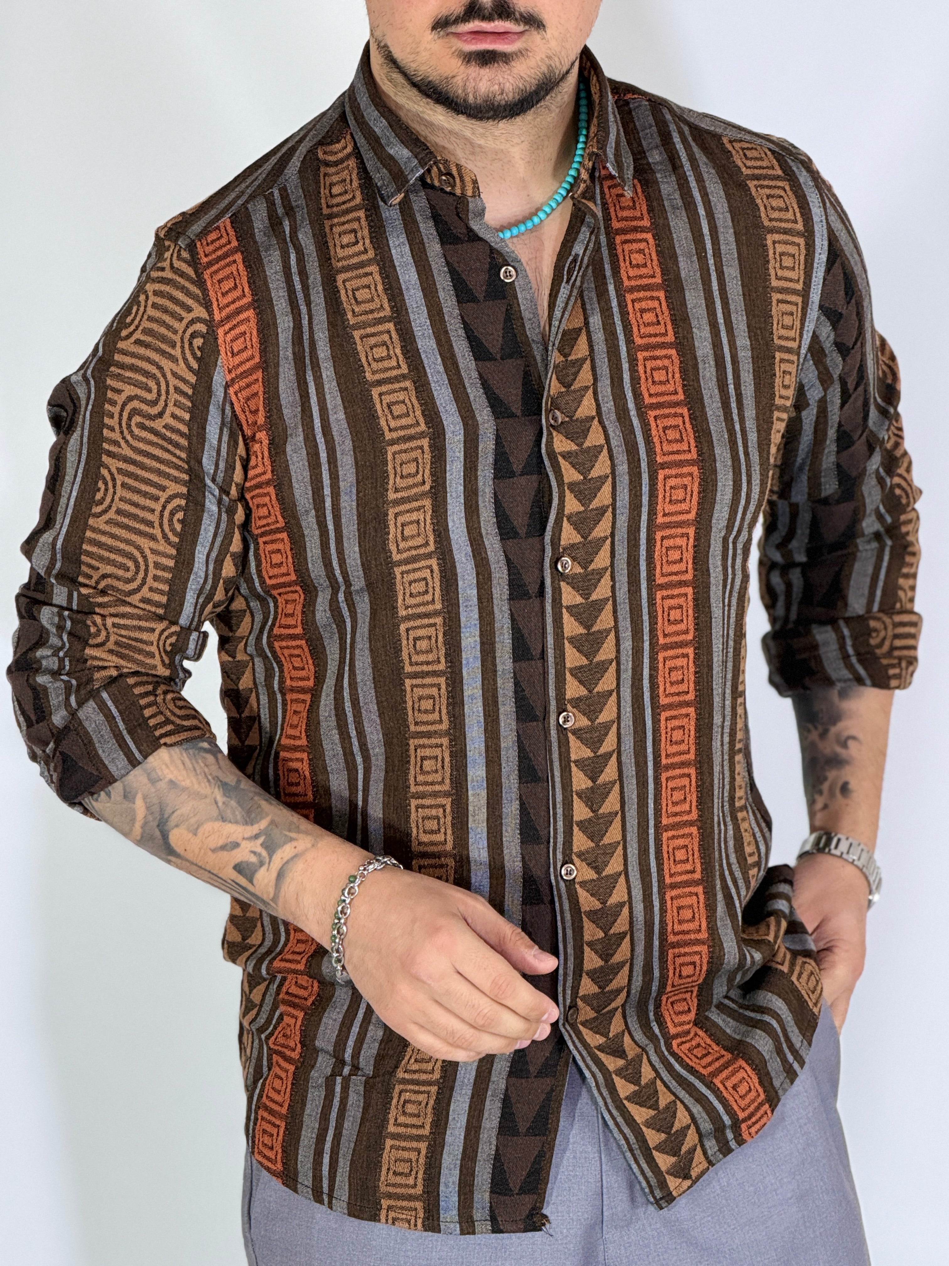 Camicia ricamata brown LIME