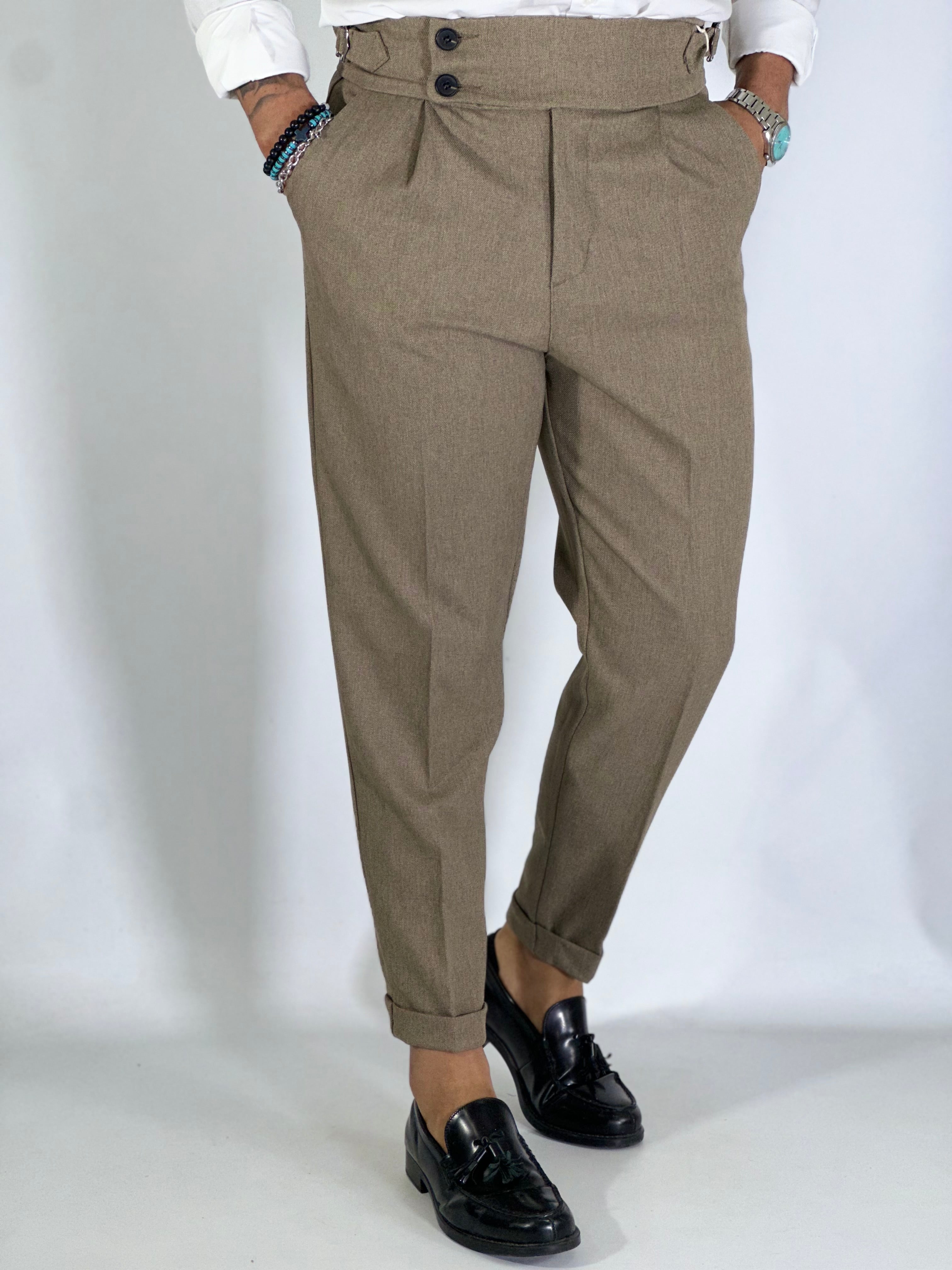 Pantalone elegante vita alta fango PU3353