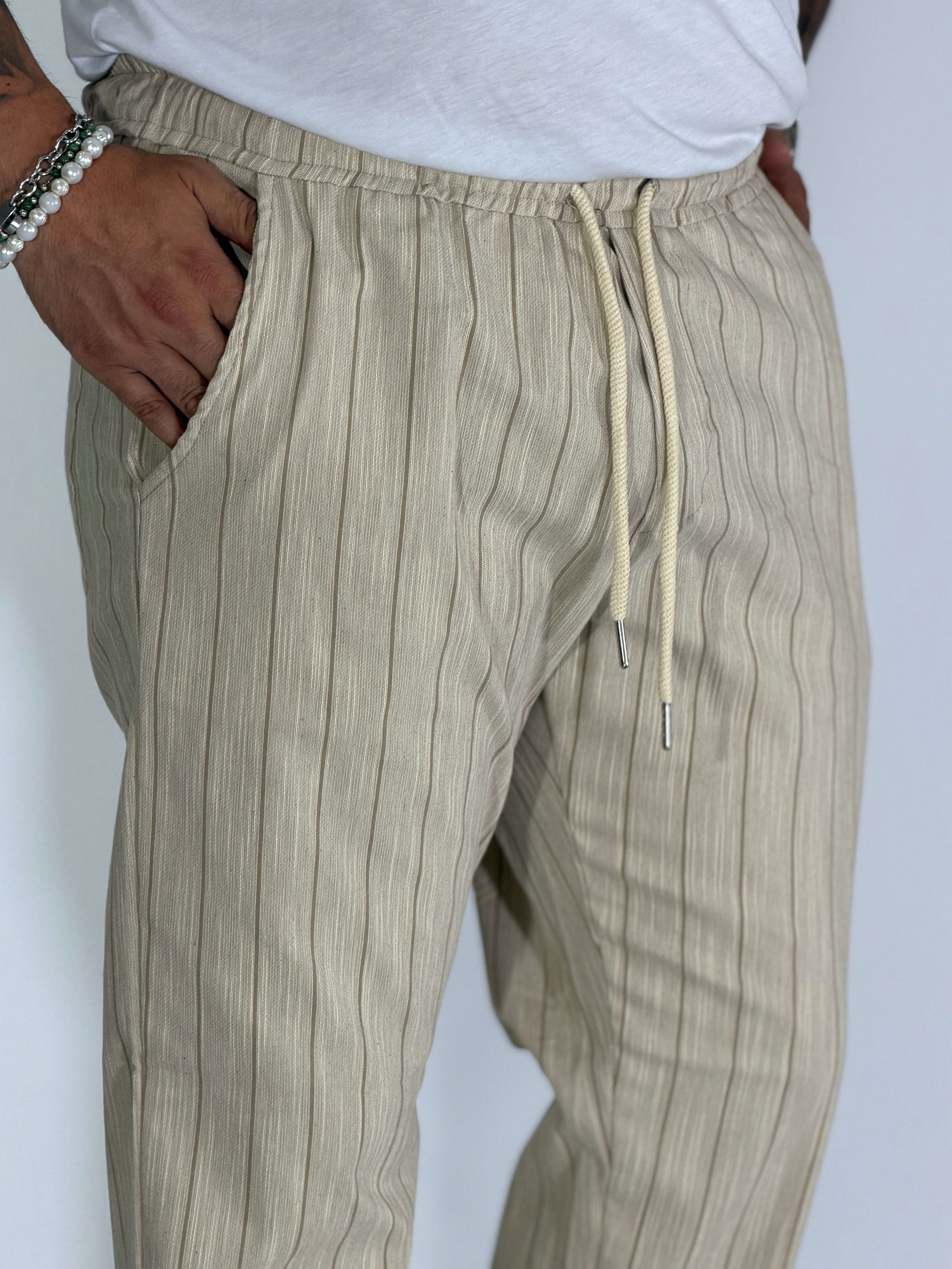 Pantalaccio effetto lino gessato beige LESINA