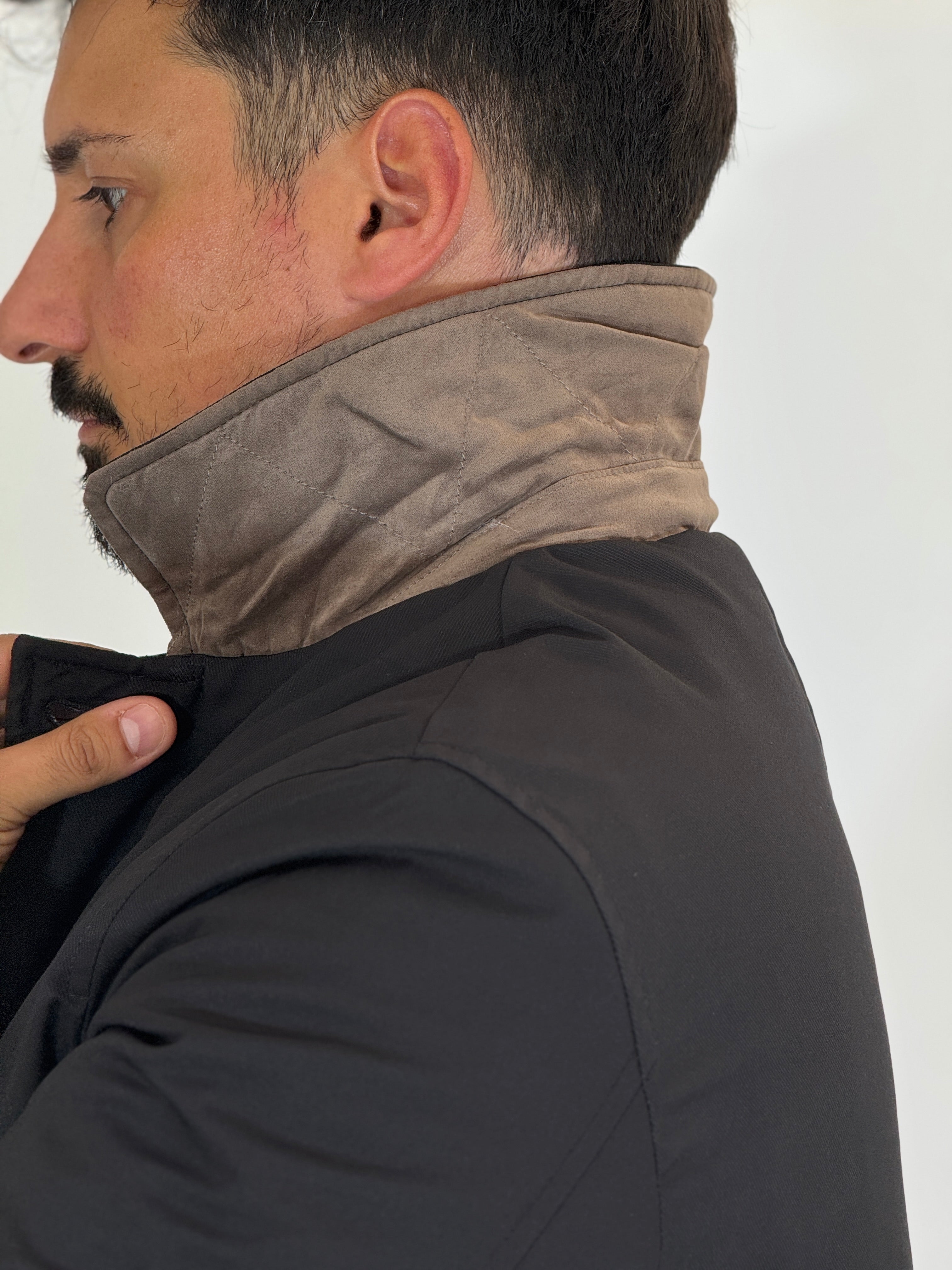 Trench tessuto diagonale imbottito nero RCS007WF
