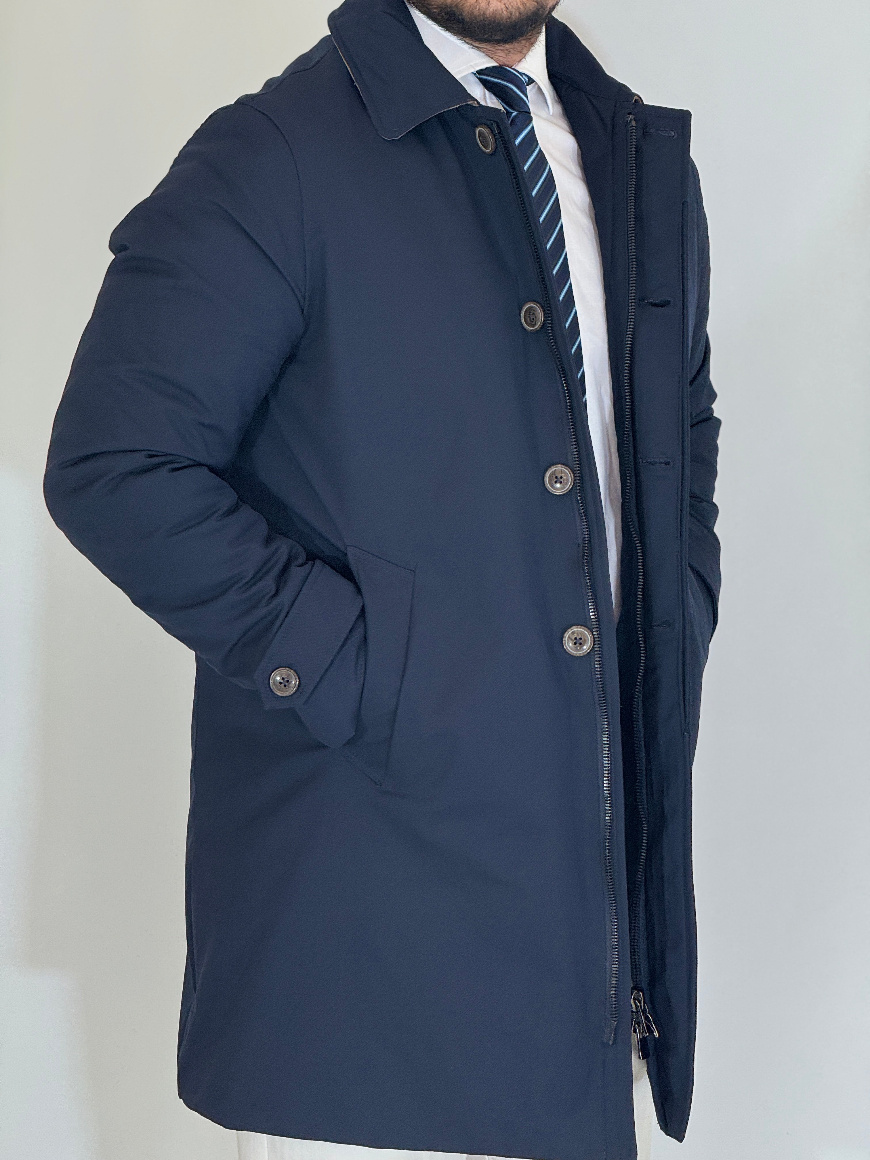 Trench tessuto diagonale imbottito blu RCS007WF