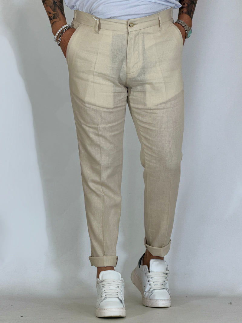 Pantalone in lino beige MAPPAMONDO