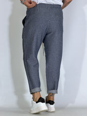 Pantalaccio effetto lino spigato blu NERANO