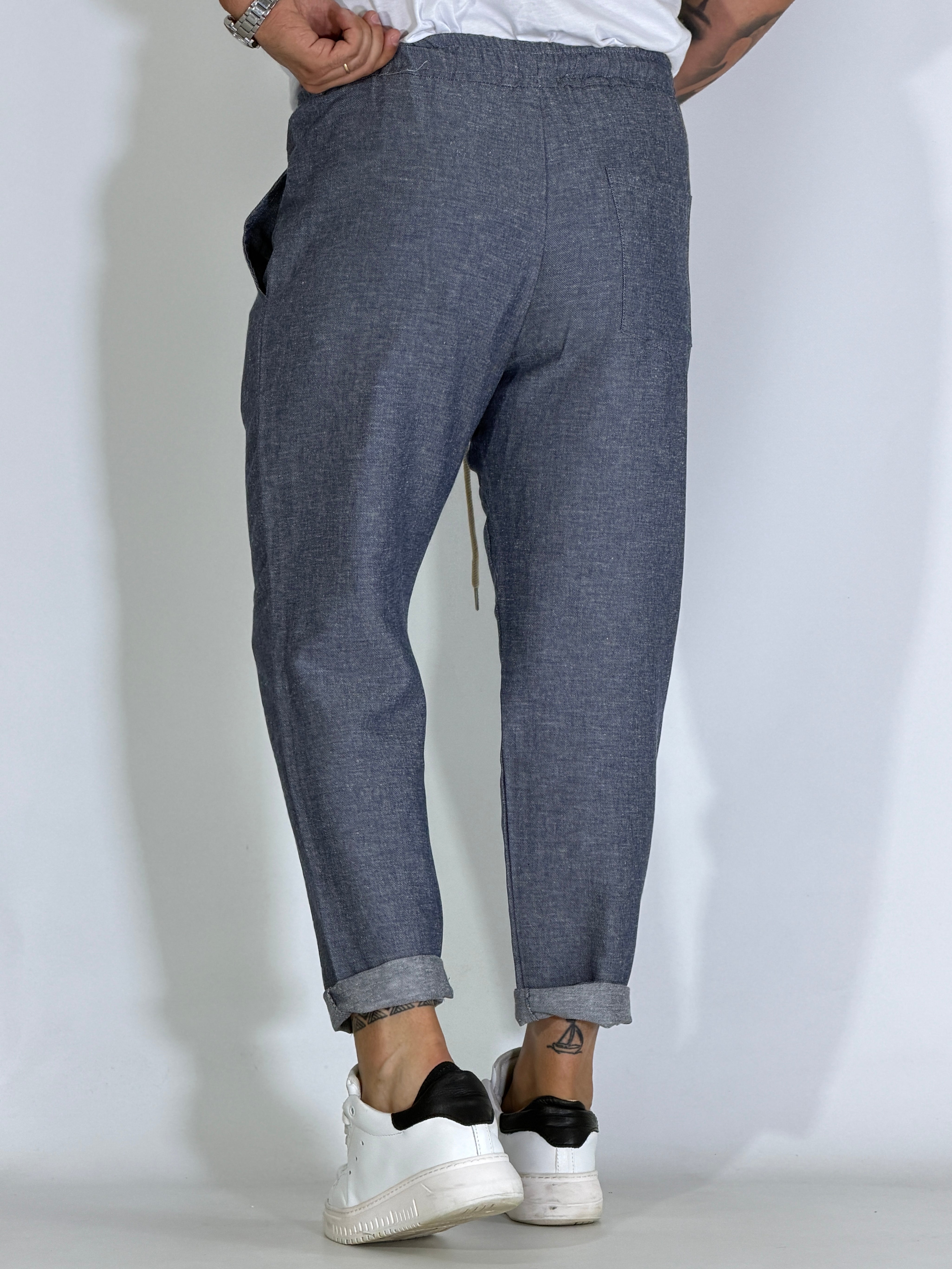 Pantalaccio effetto lino spigato blu NERANO