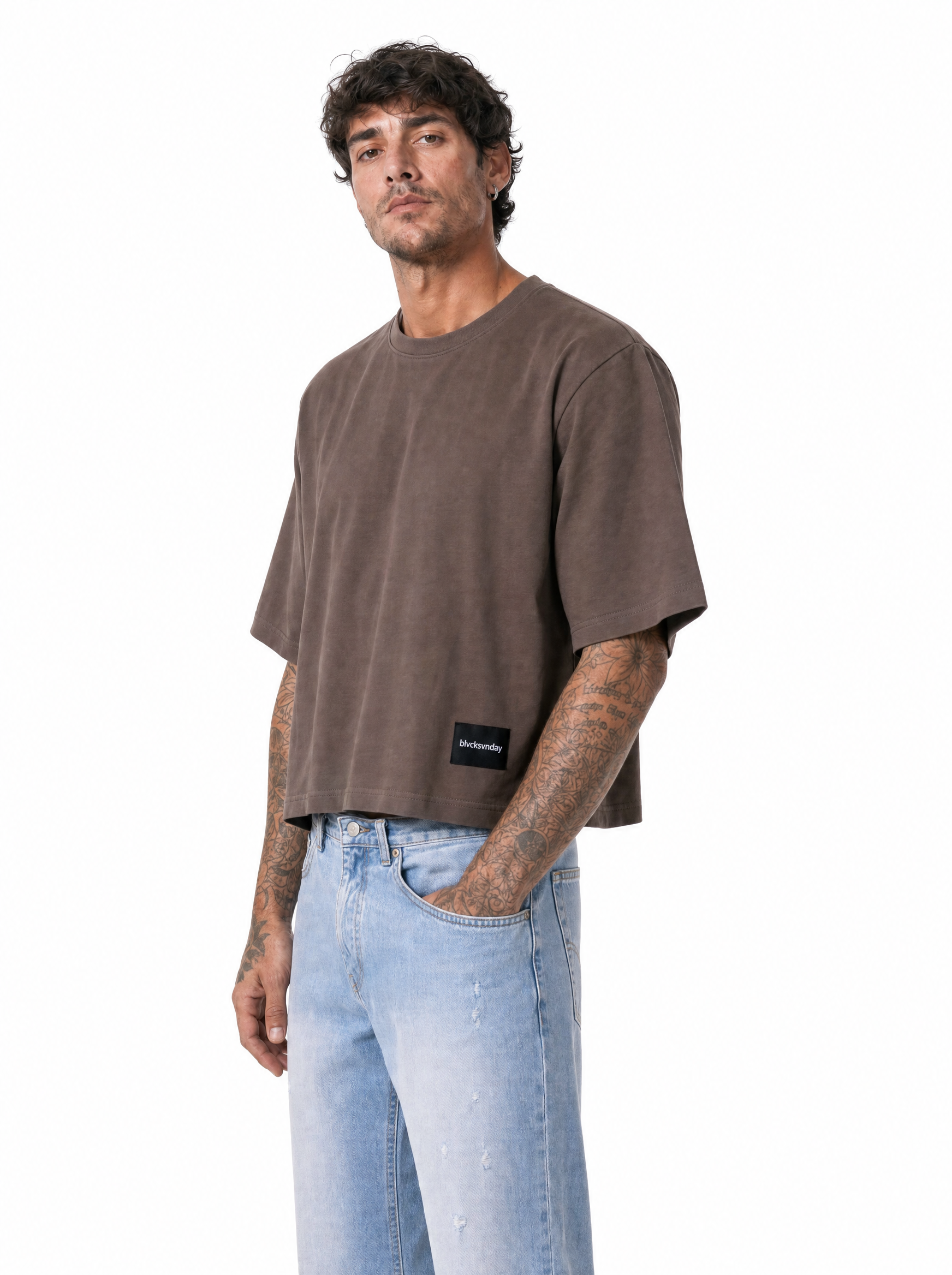 STEPHEN T-Shirt cropped manica a tre quarti tortora