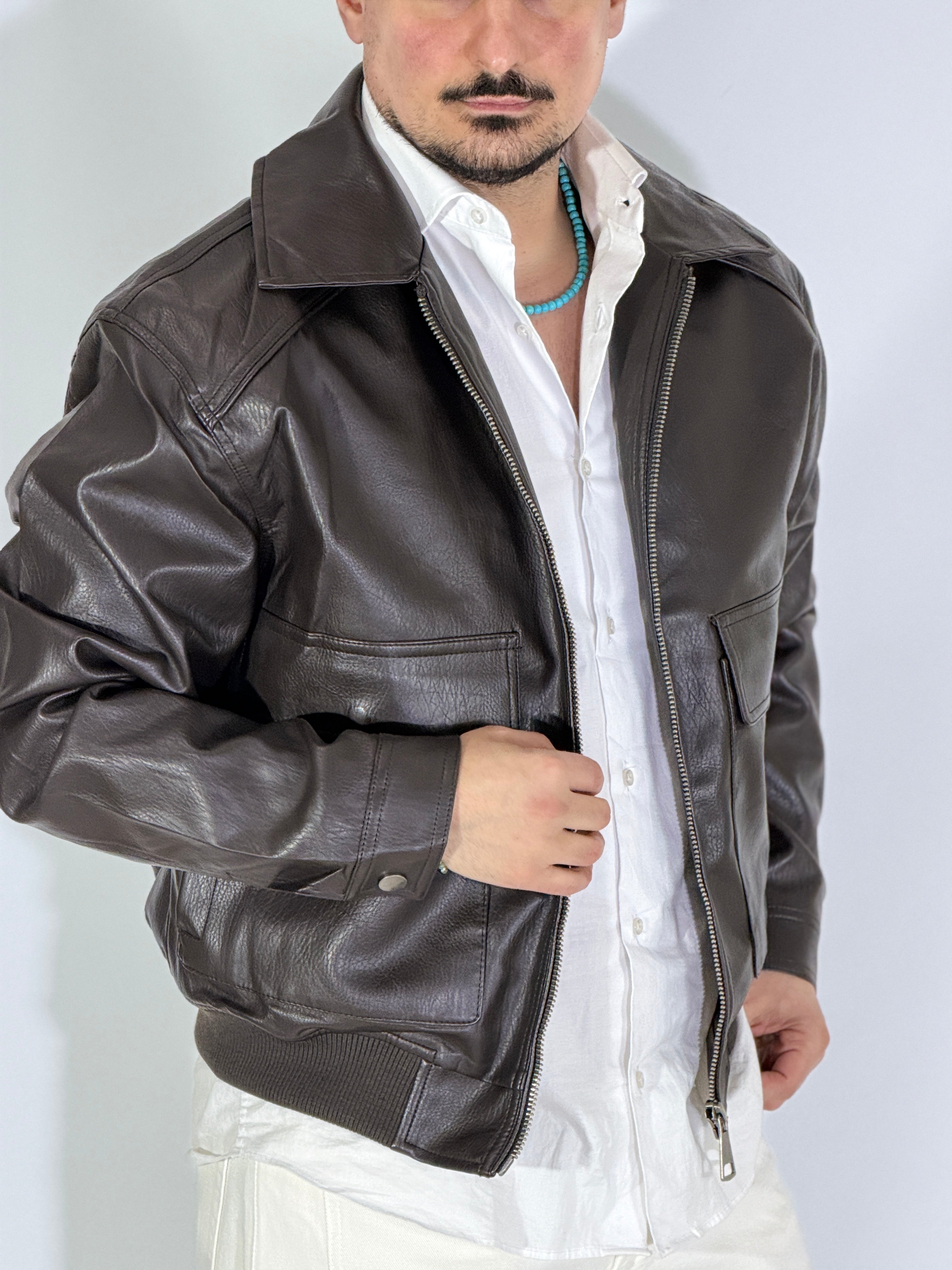 Giubbino marrone eco-pelle 8926