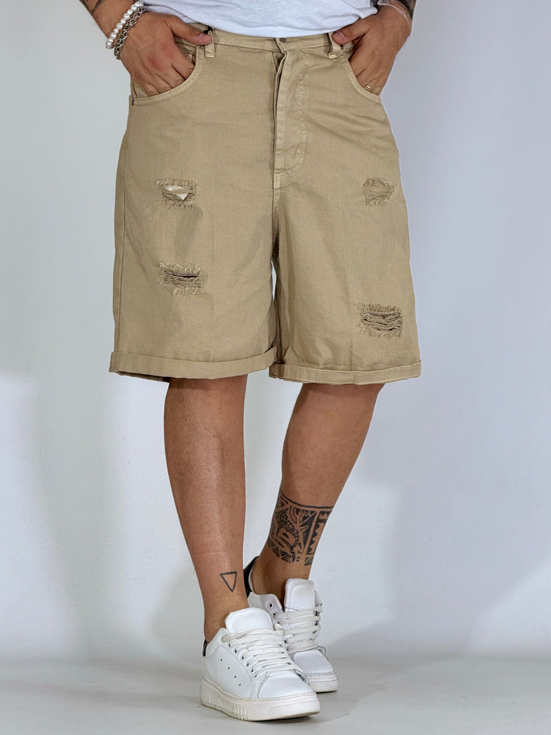 Bermuda jeans loose fit beige RICCIONE