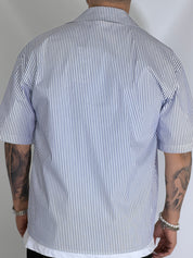 Camicia cropped rigata blu ARNOLD