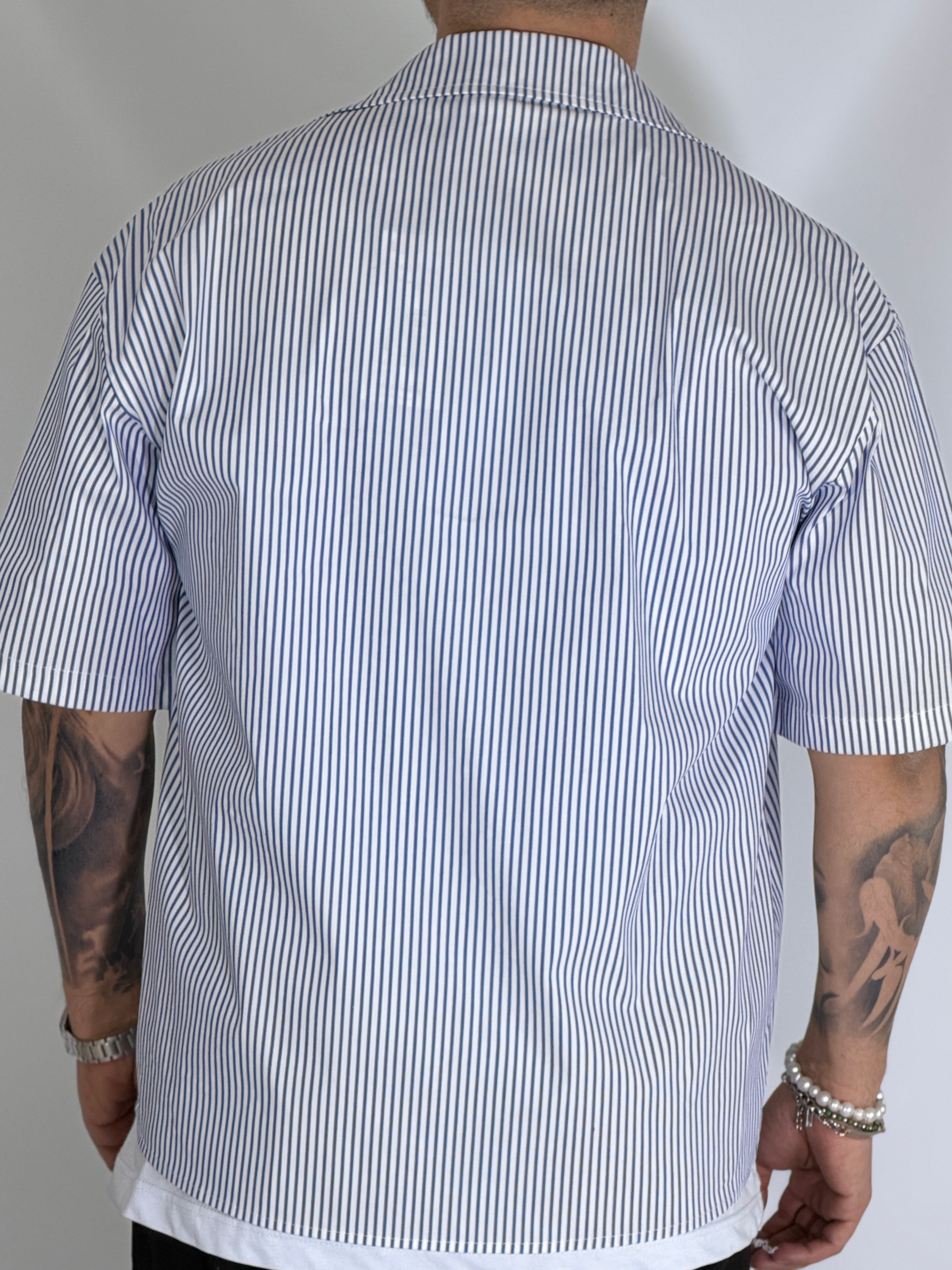 Camicia cropped rigata blu ARNOLD