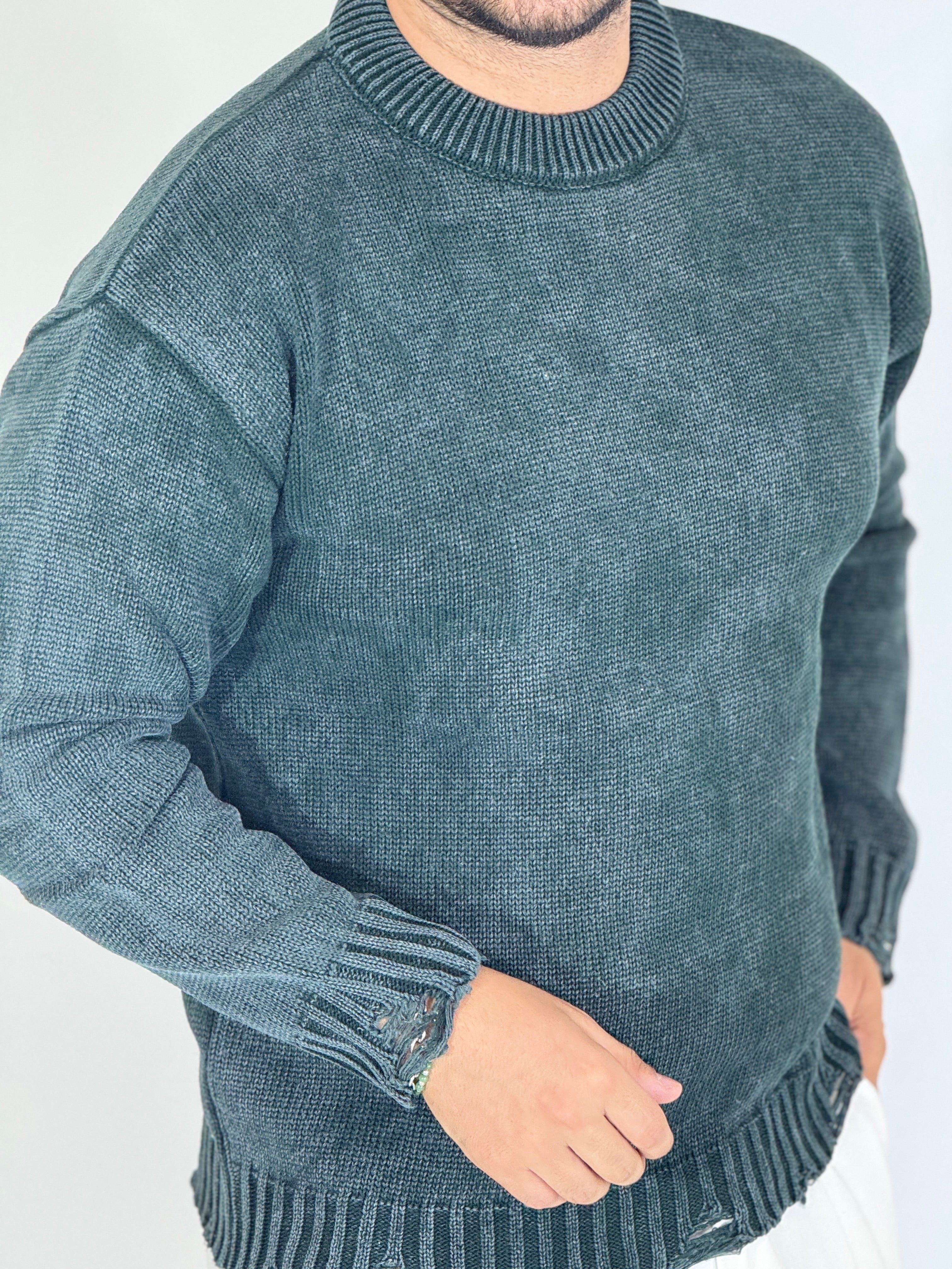 Maglione girocollo melange verde AD25010-12