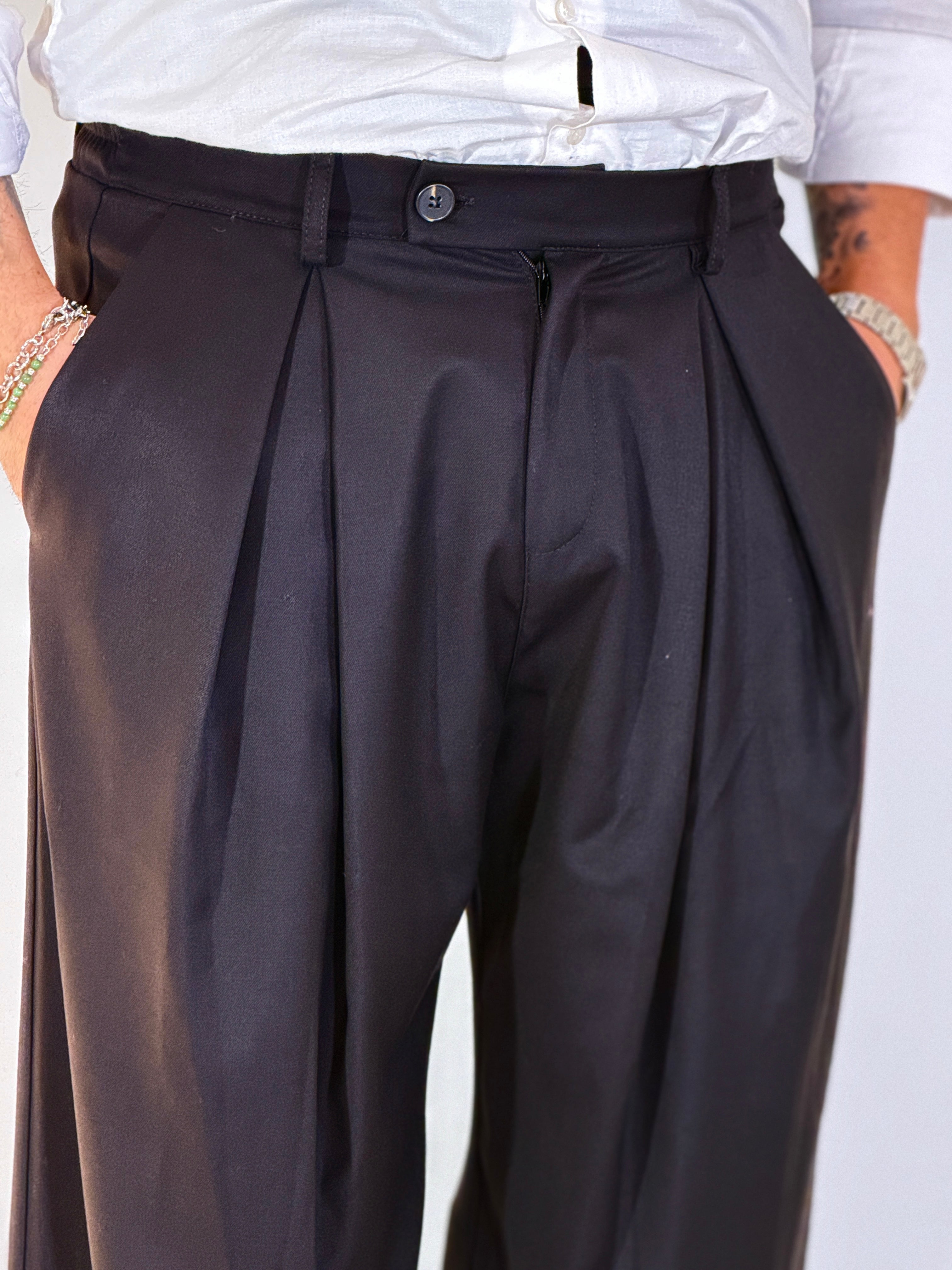 Pantalone maxi pinces nero UM887