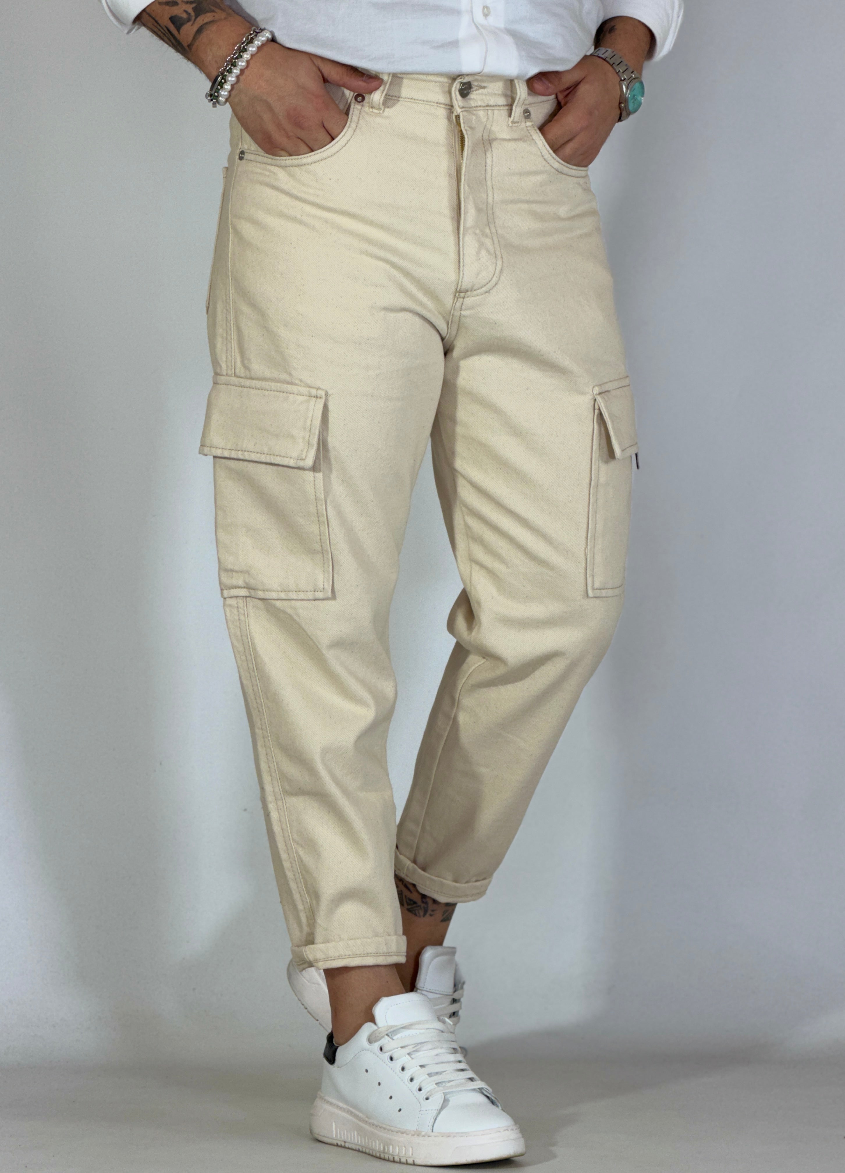 Pantalone loose fit cargo sabbia MALINDI