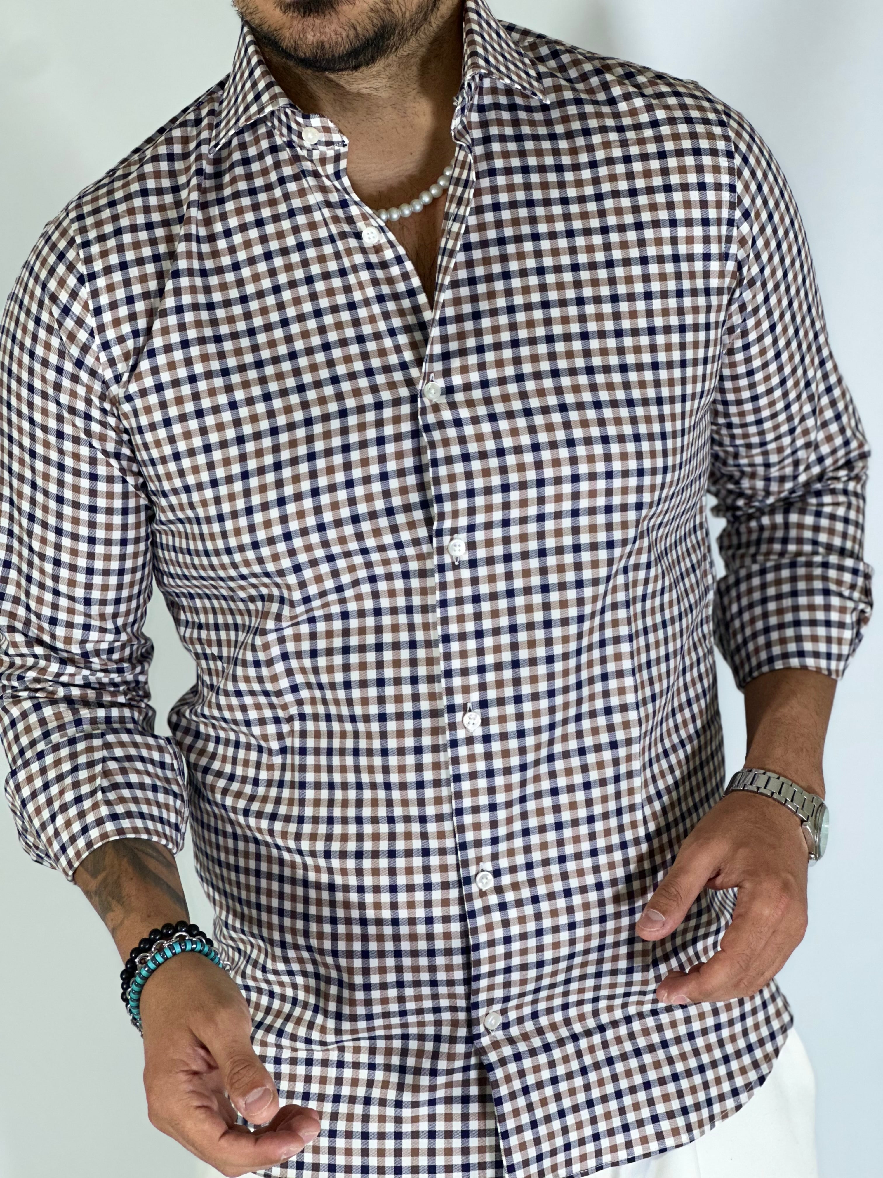 Camicia MIGLIACCIO blu/cammello EVEREST