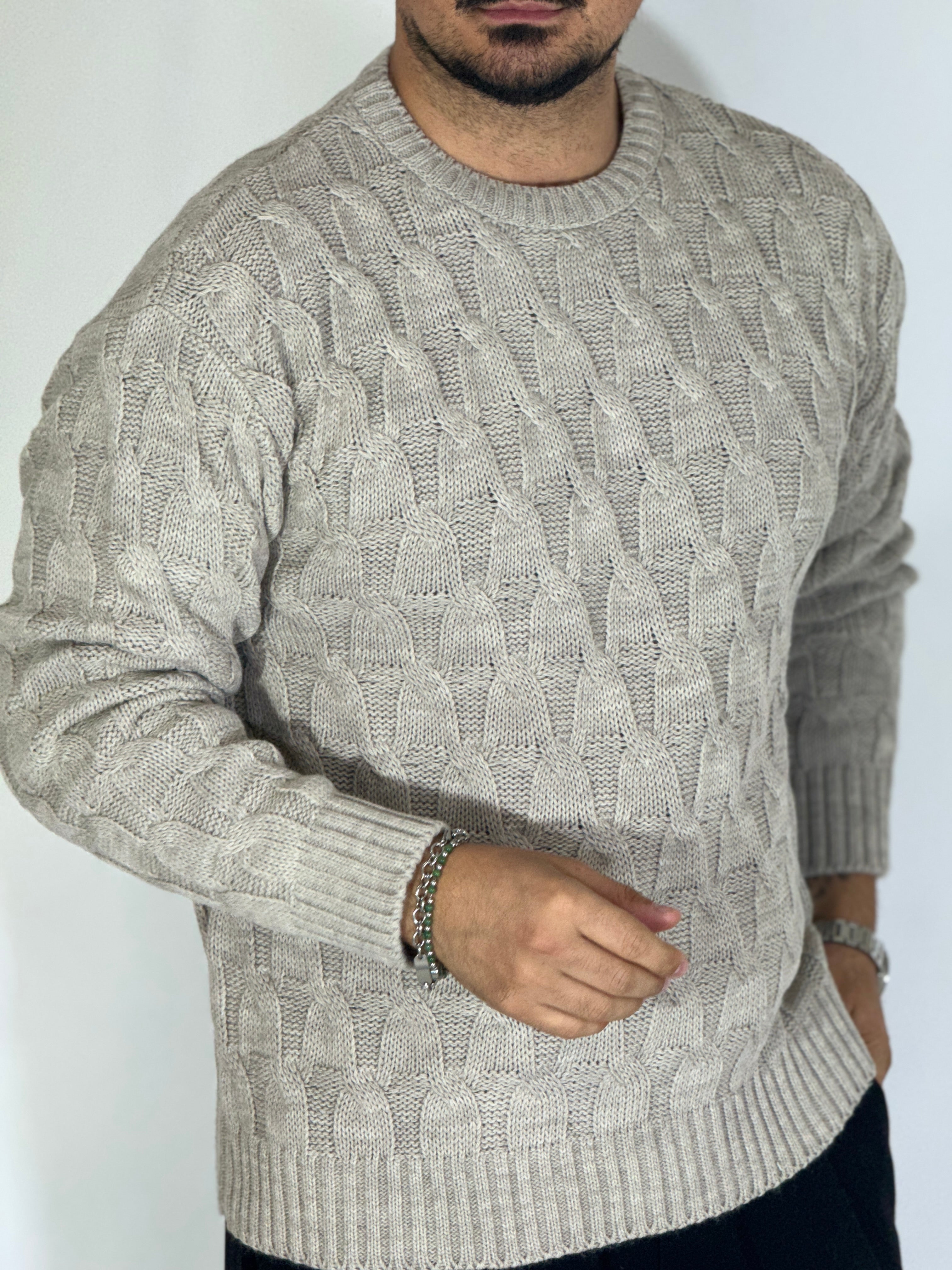 Maglia con trecce beige BK77006