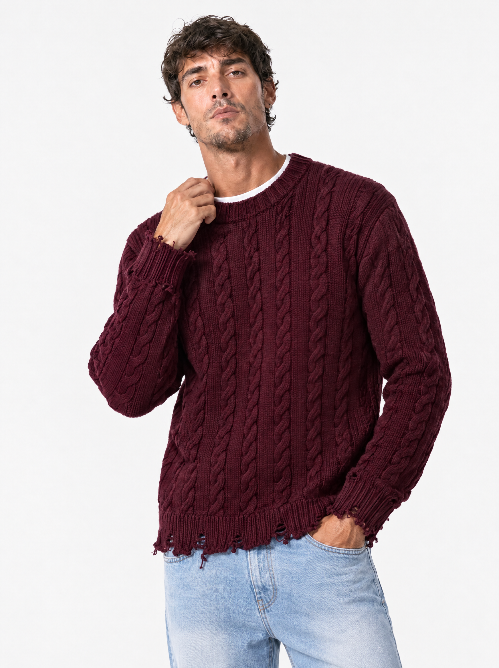 POLI BRAID Girocollo a treccia bordeaux