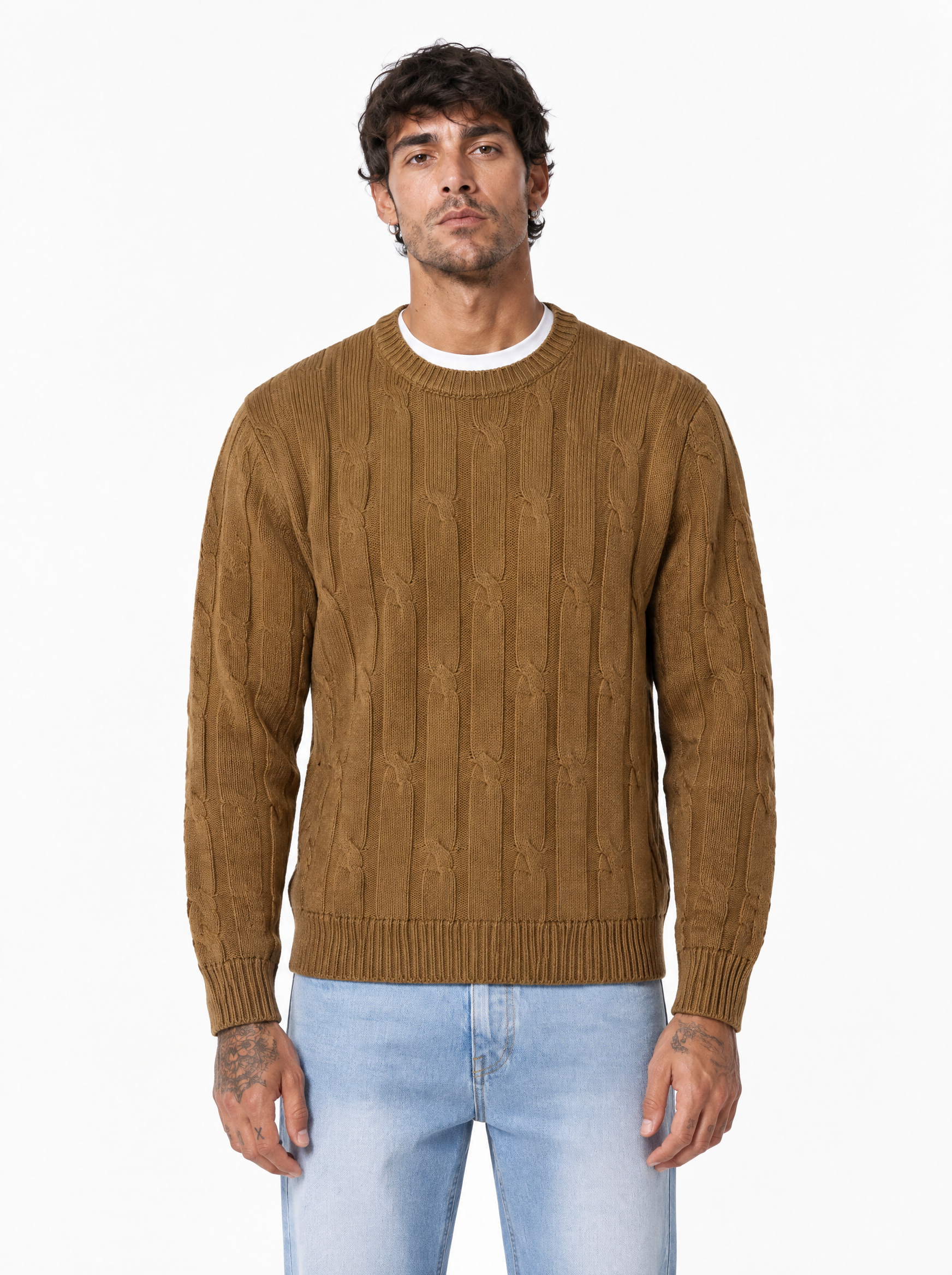 Girocollo a trecce cammello 26/4941