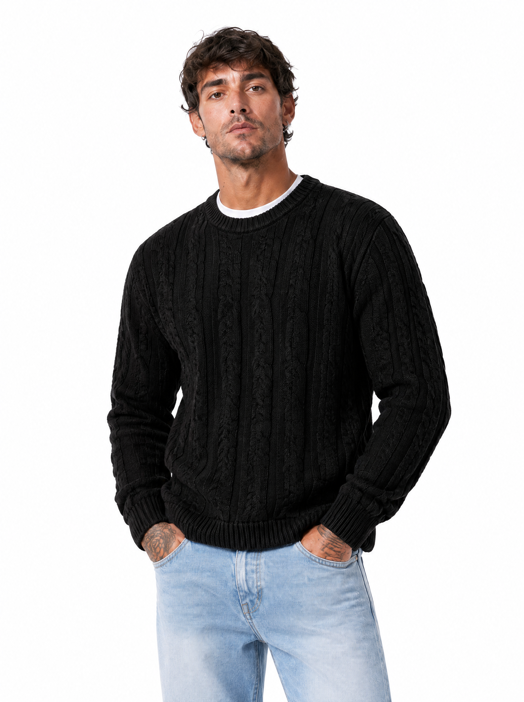 Girocollo a trecce nero 26/4941