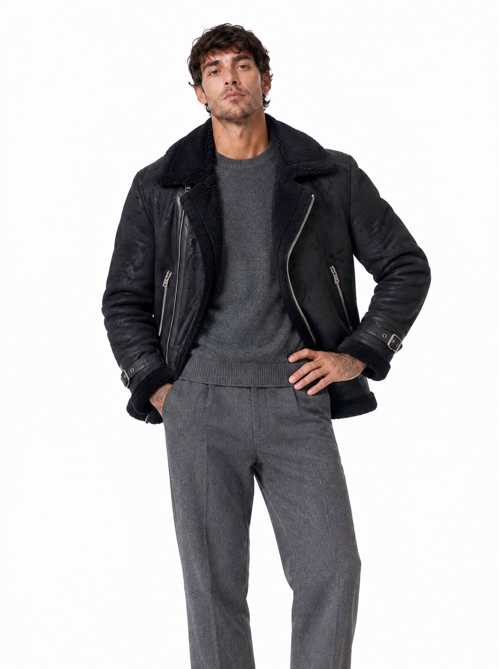 Chiodo eco-montone nero G021-1/2