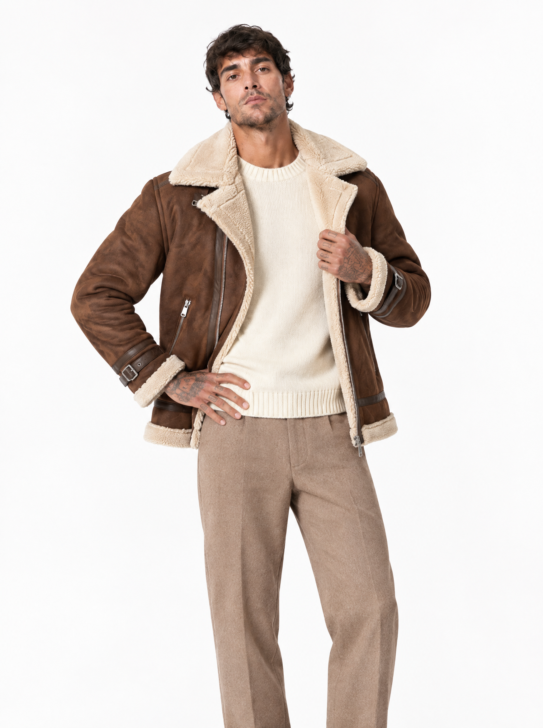 Chiodo eco-montone marrone G021-1/2