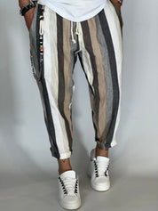 Pantalaccio rigato effetto lino cammello GPE238