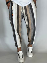 Pantalaccio rigato effetto lino cammello GPE238