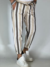 Pantalaccio rigato effetto Lino beige GPE328