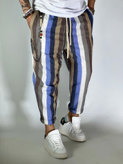 Pantalaccio rigato effetto lino cielo GPE238