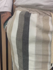 Pantalaccio rigato effetto Lino beige GPE328