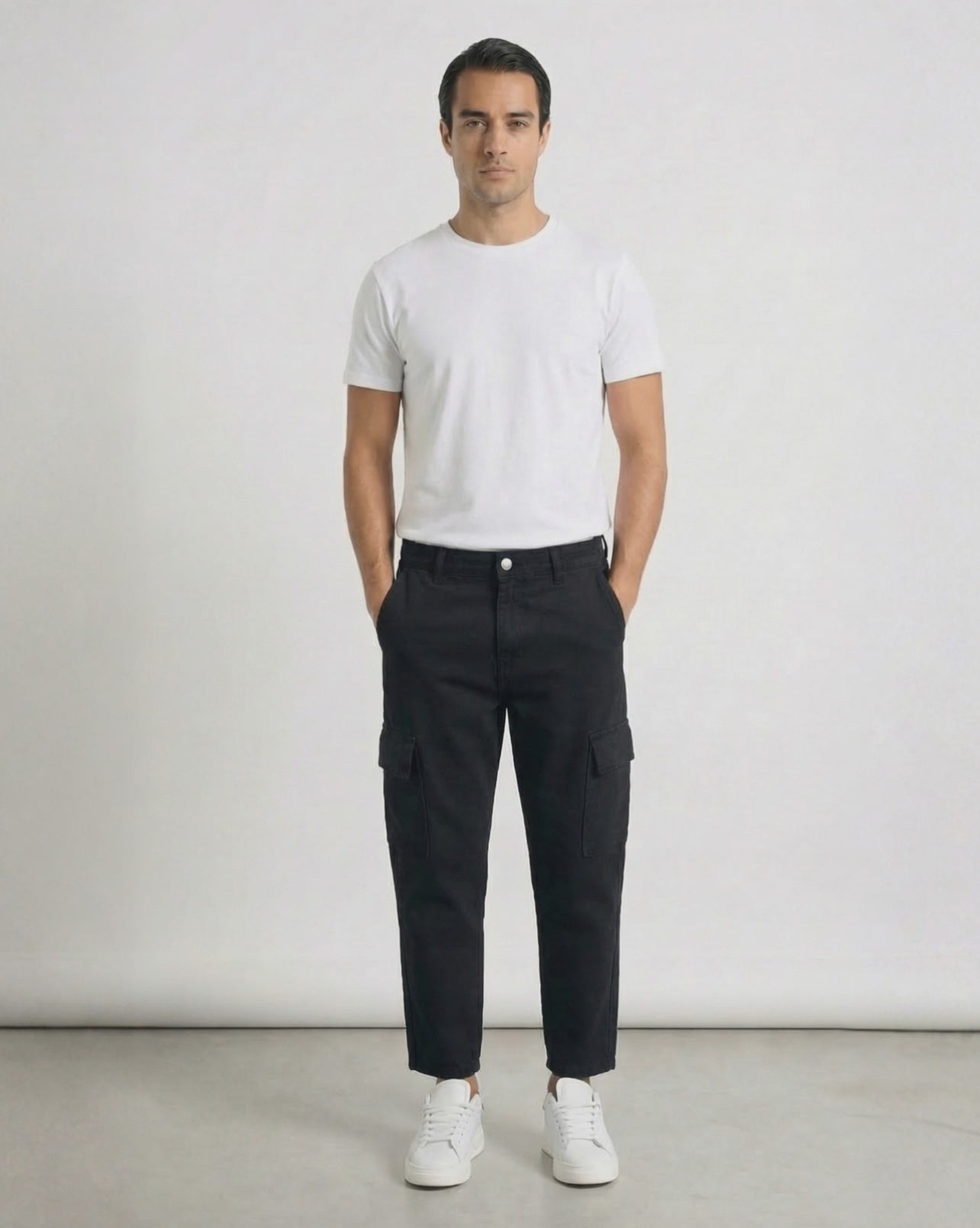 Pantalone loose fit cargo nero HARLEM