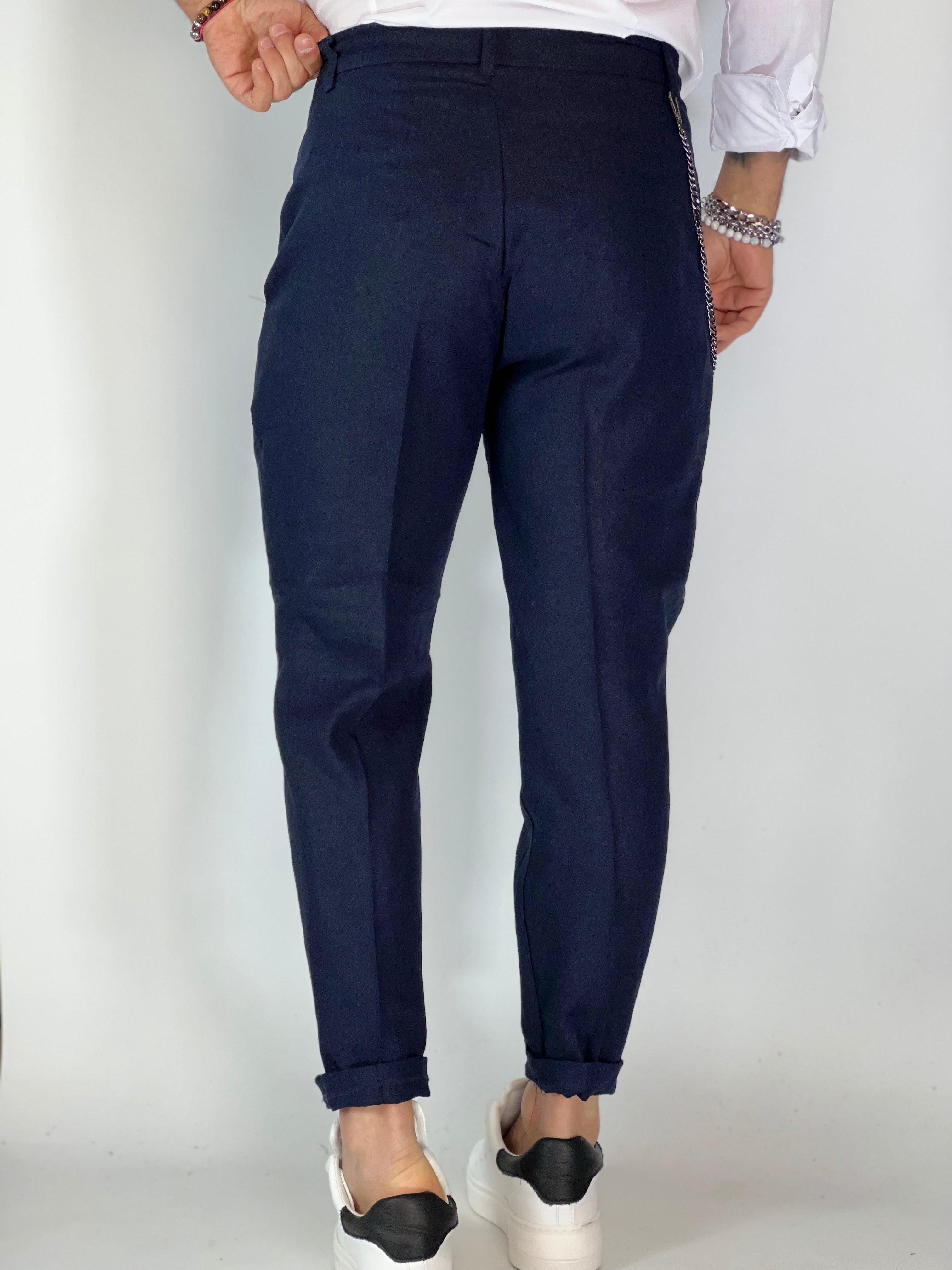 Pantalone elegant in lino blu UG95