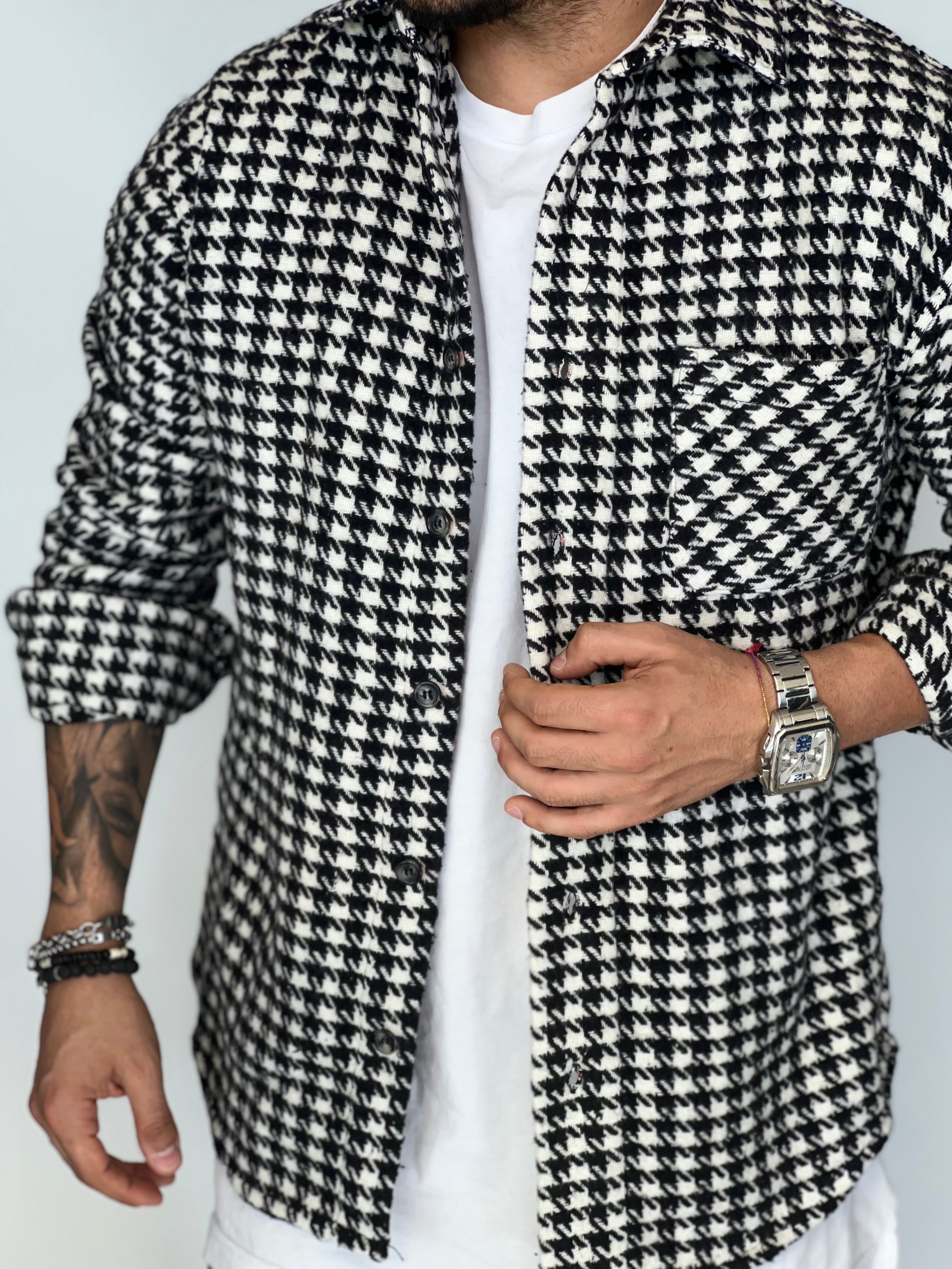 Camicia over pied de poul nero/bianco MIGLIACCIO