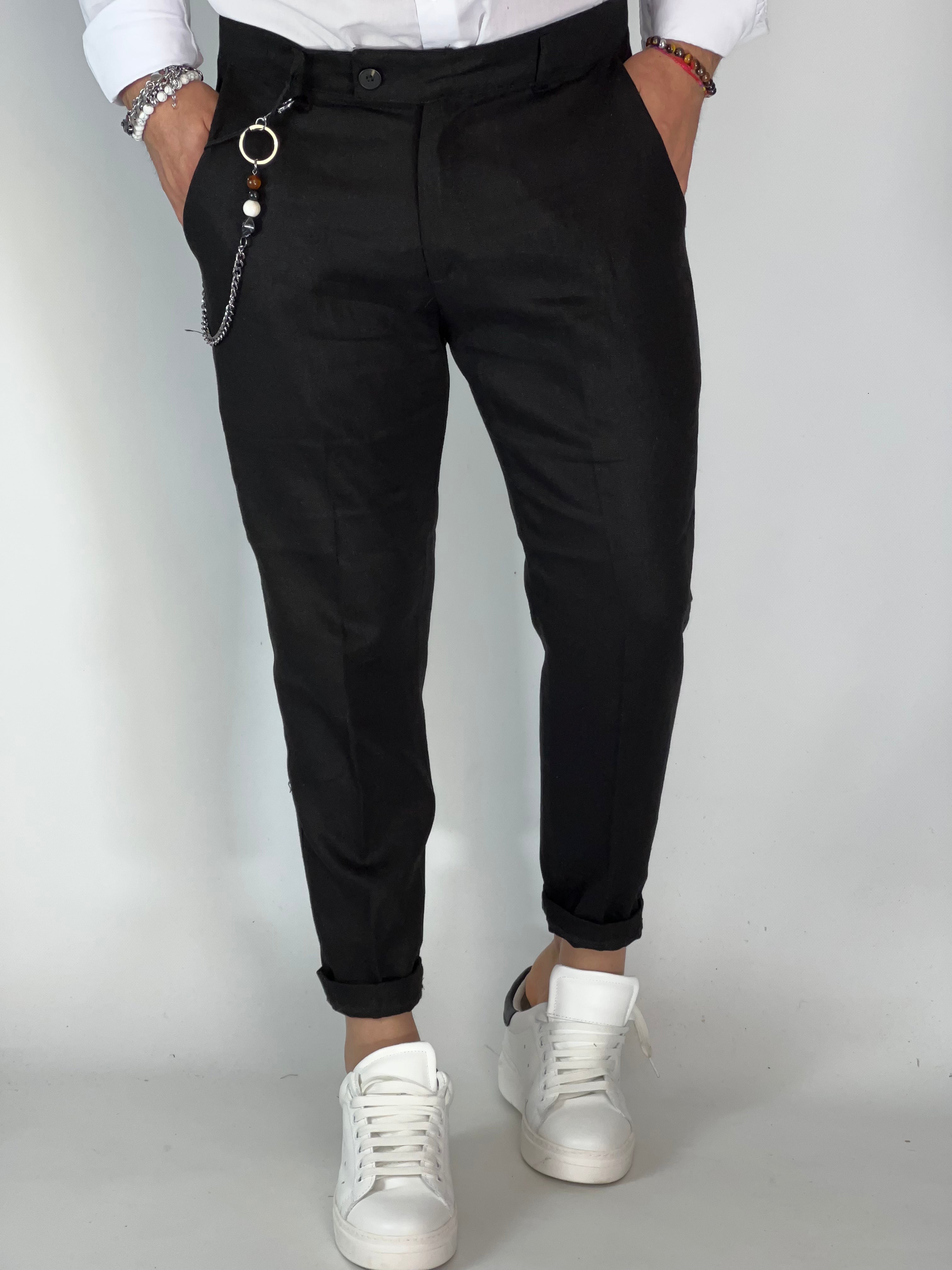 Pantalone elegant in lino nero UG95