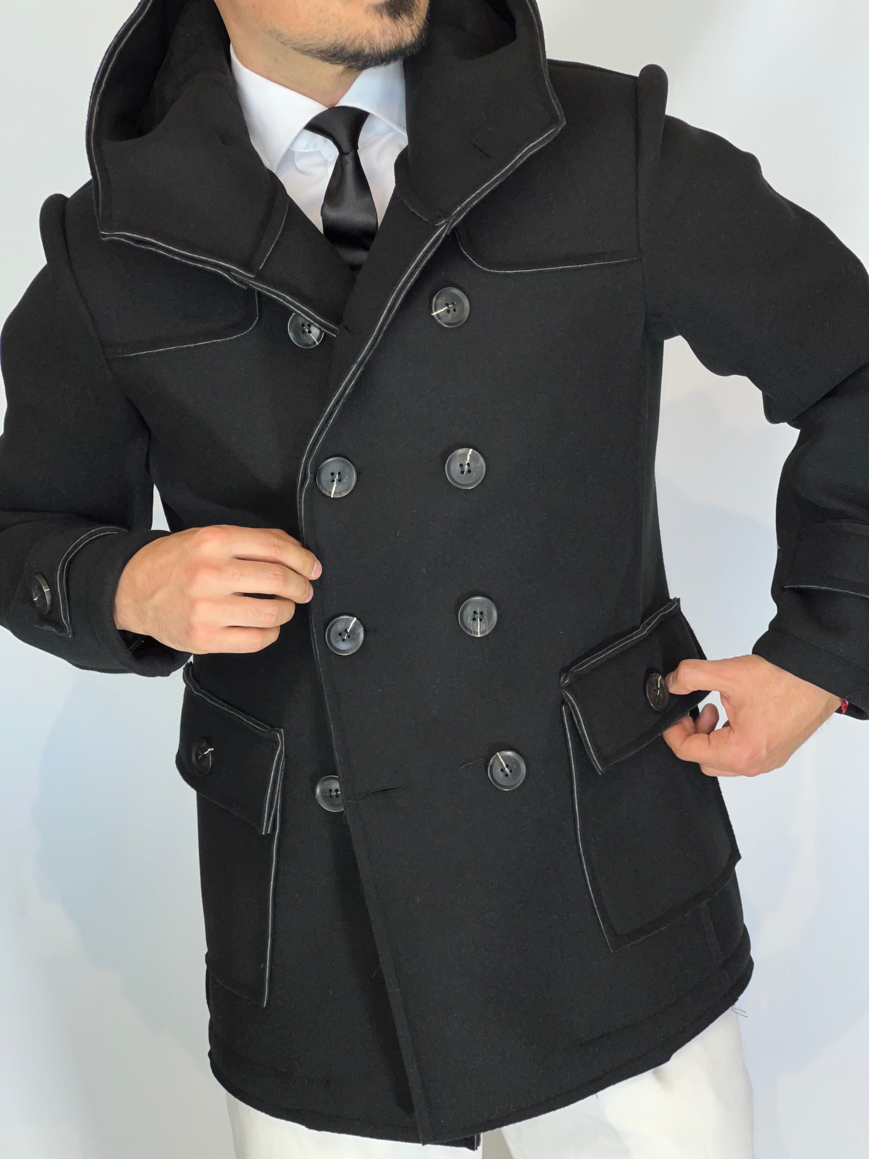 Cappotto doppiopetto nero DTX9338