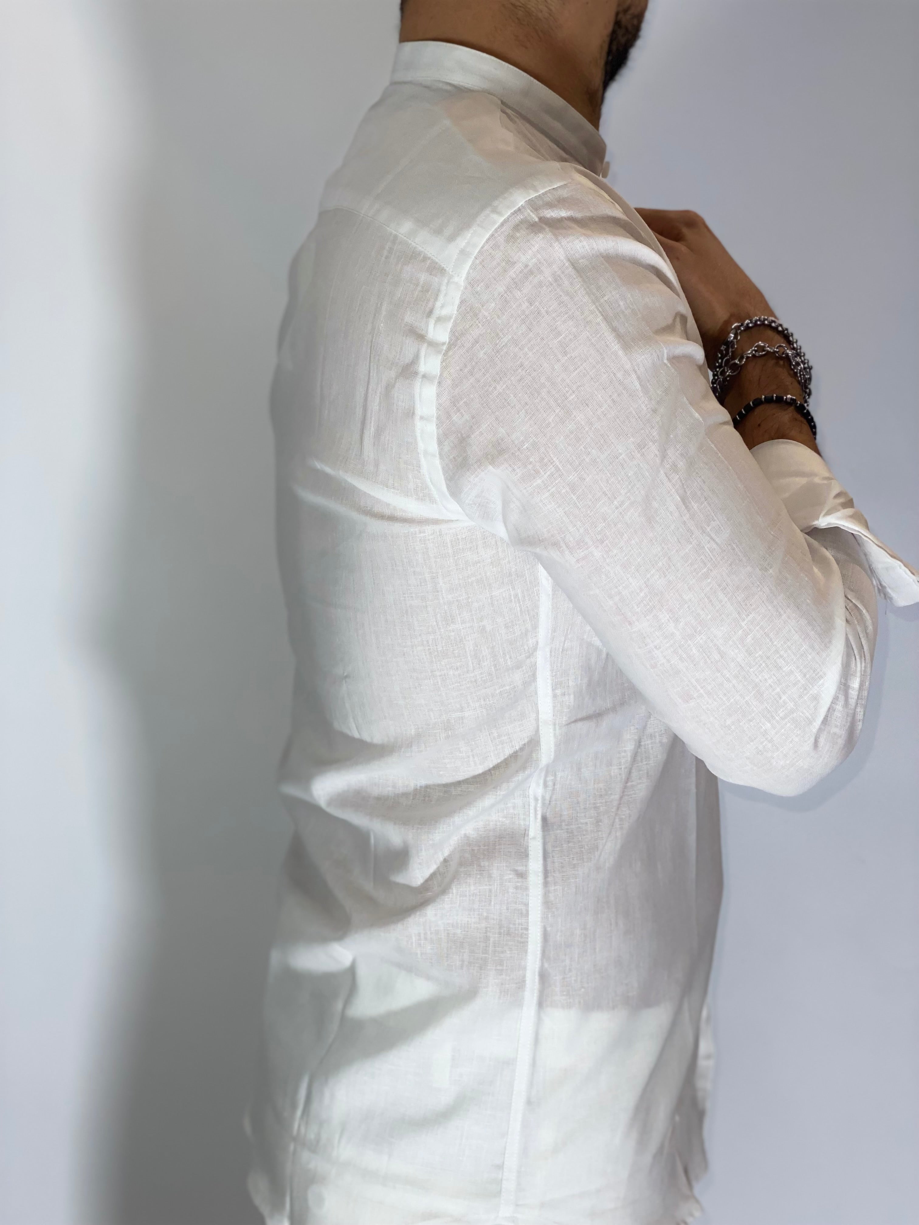 Camicia migliaccio coreana lino BIANCA