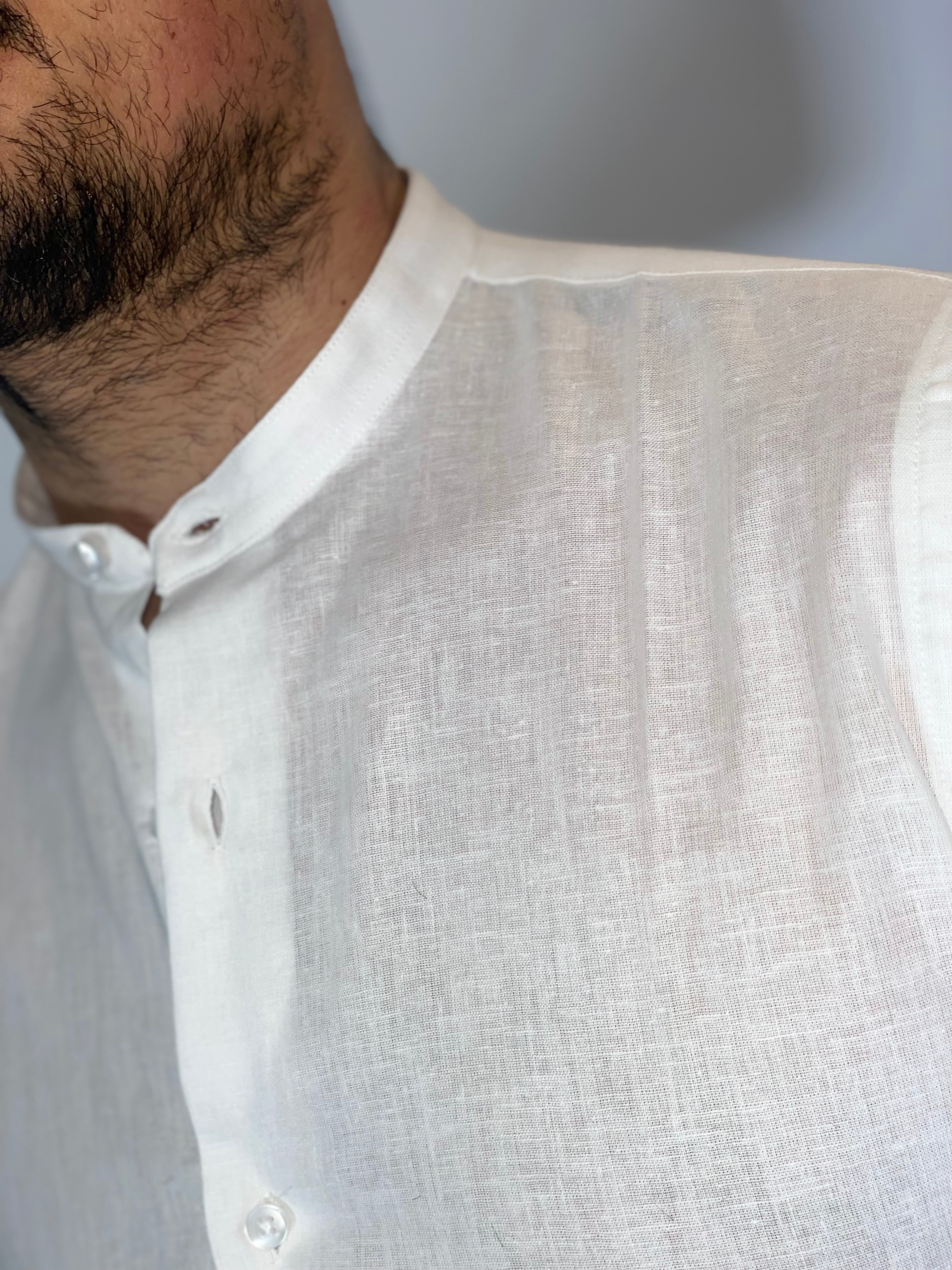 Camicia migliaccio coreana lino BIANCA