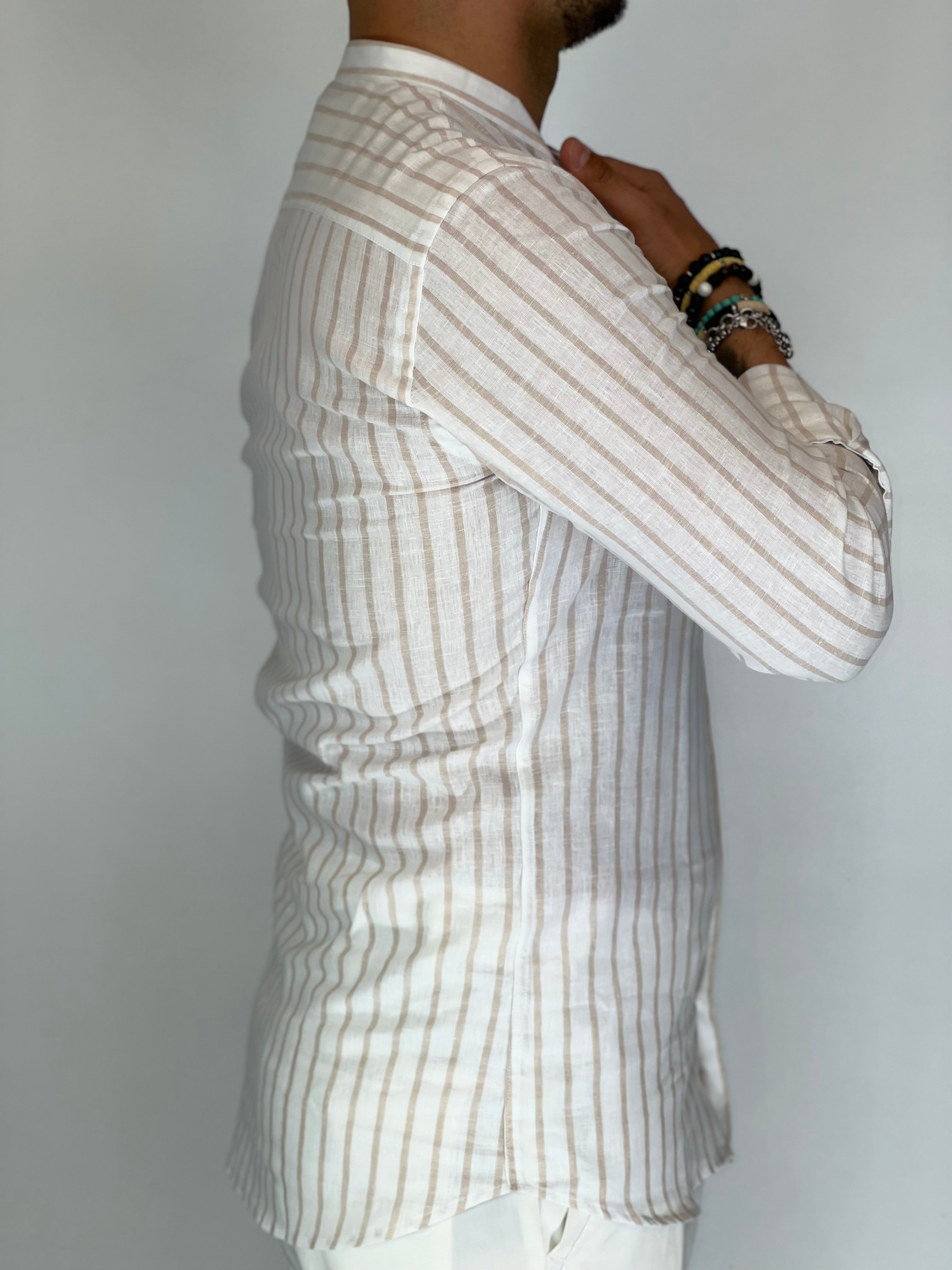 Camicia banda intermedia lino migliaccio BEIGE