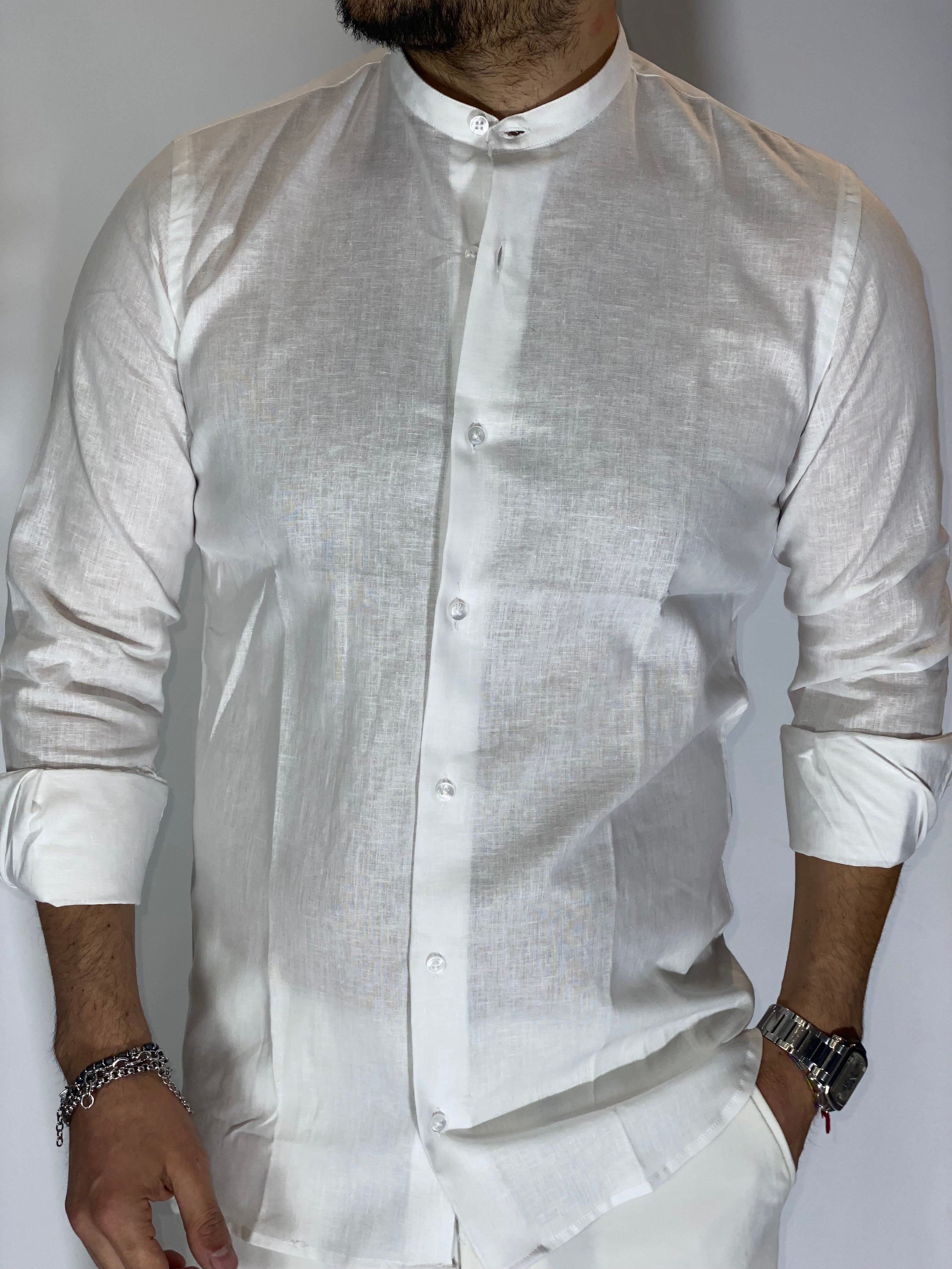 Camicia migliaccio coreana lino BIANCA