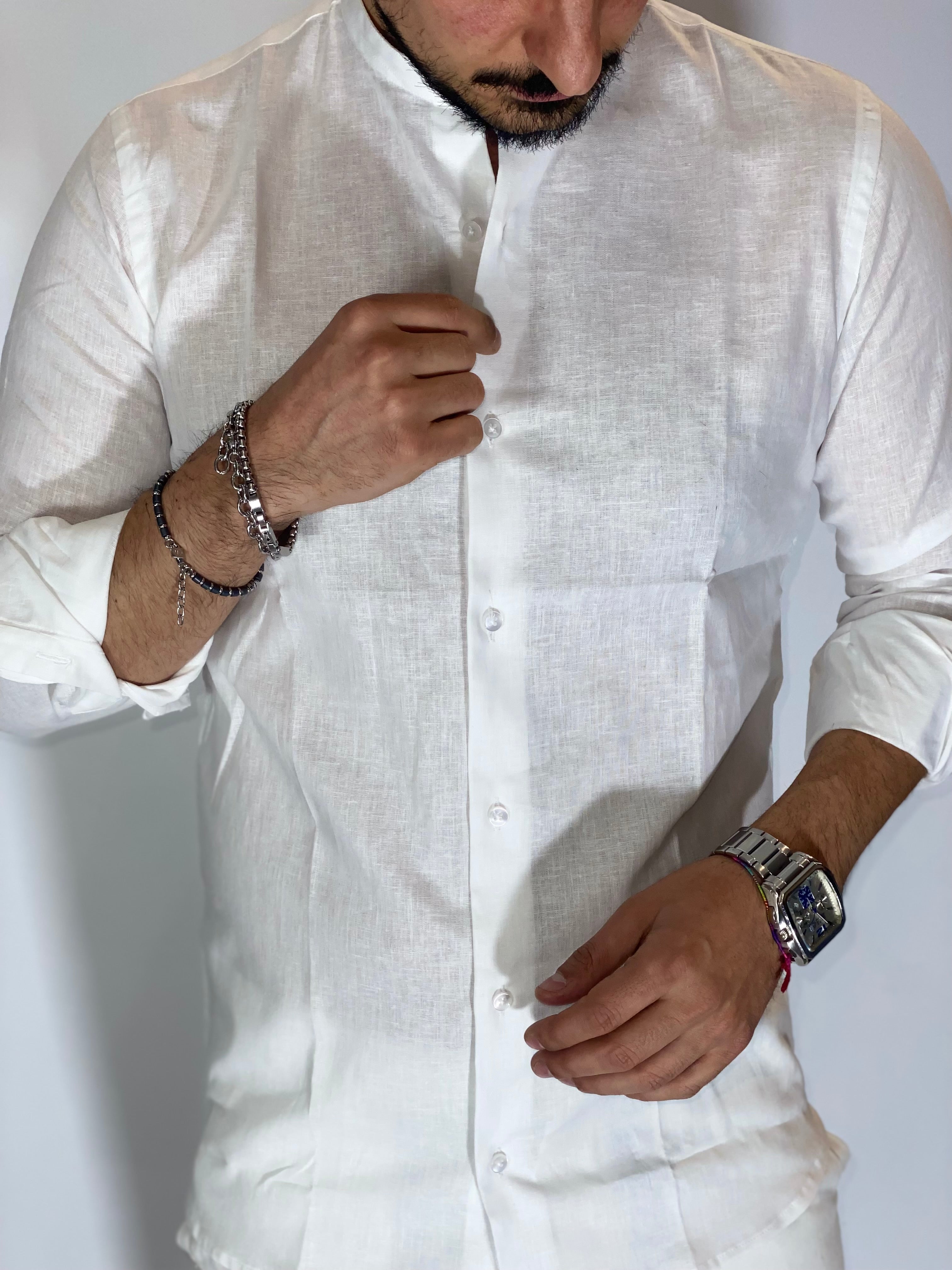 Camicia migliaccio coreana lino BIANCA