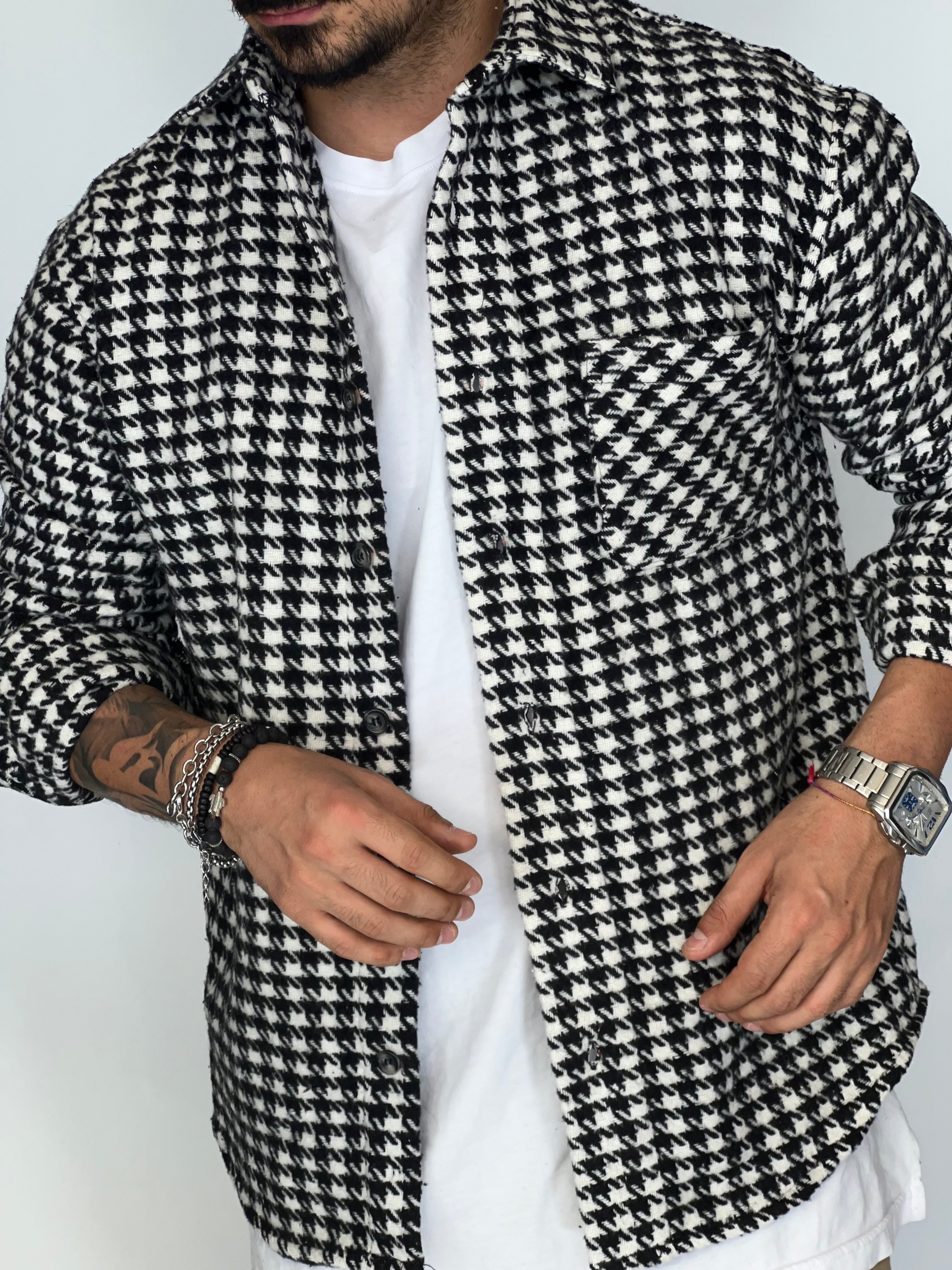 Camicia over pied de poul nero/bianco MIGLIACCIO