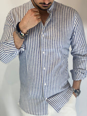 Camicia Lino stretta coreana migliaccio BLU