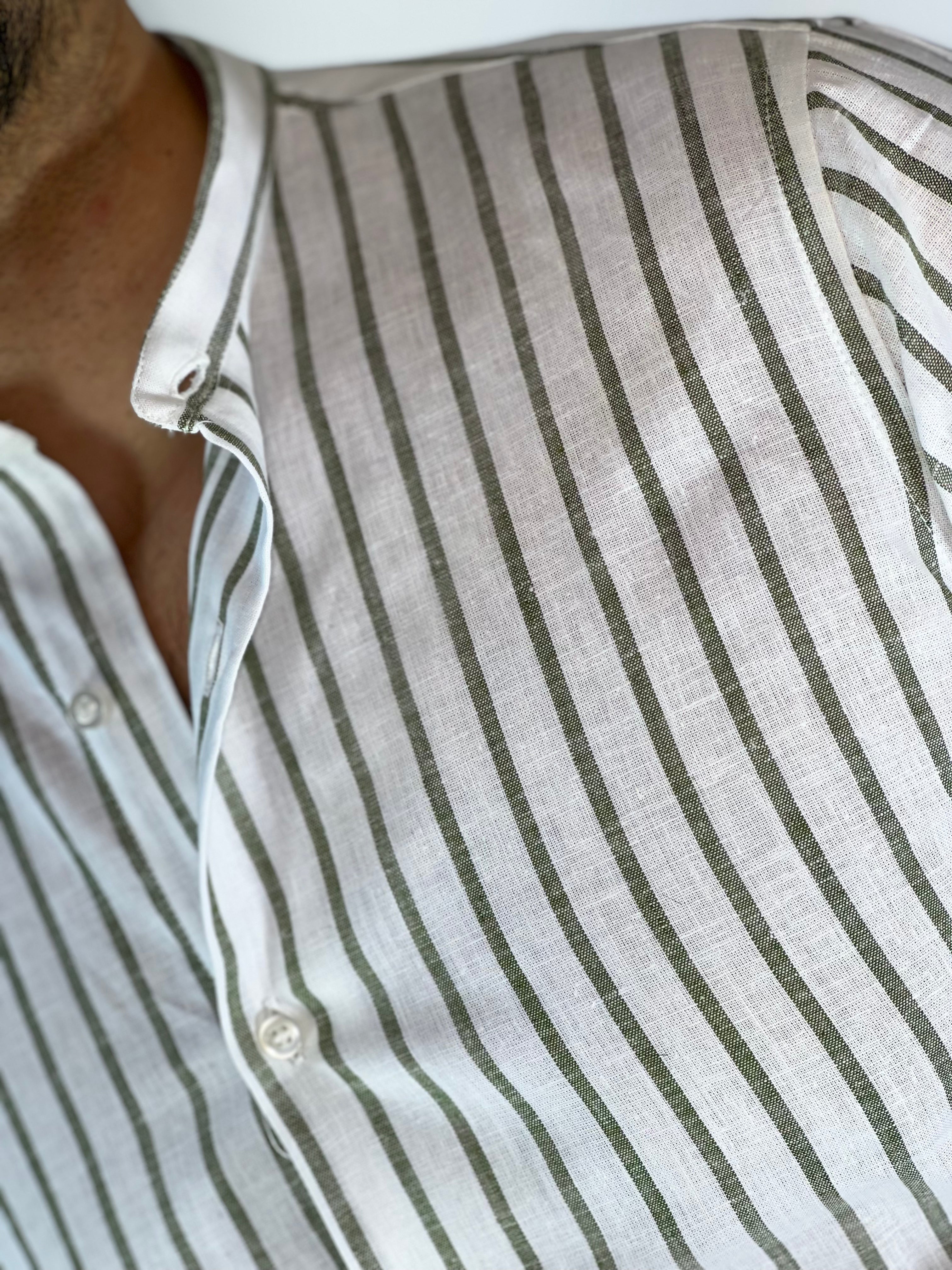 Camicia banda intermedia lino migliaccio VERDE