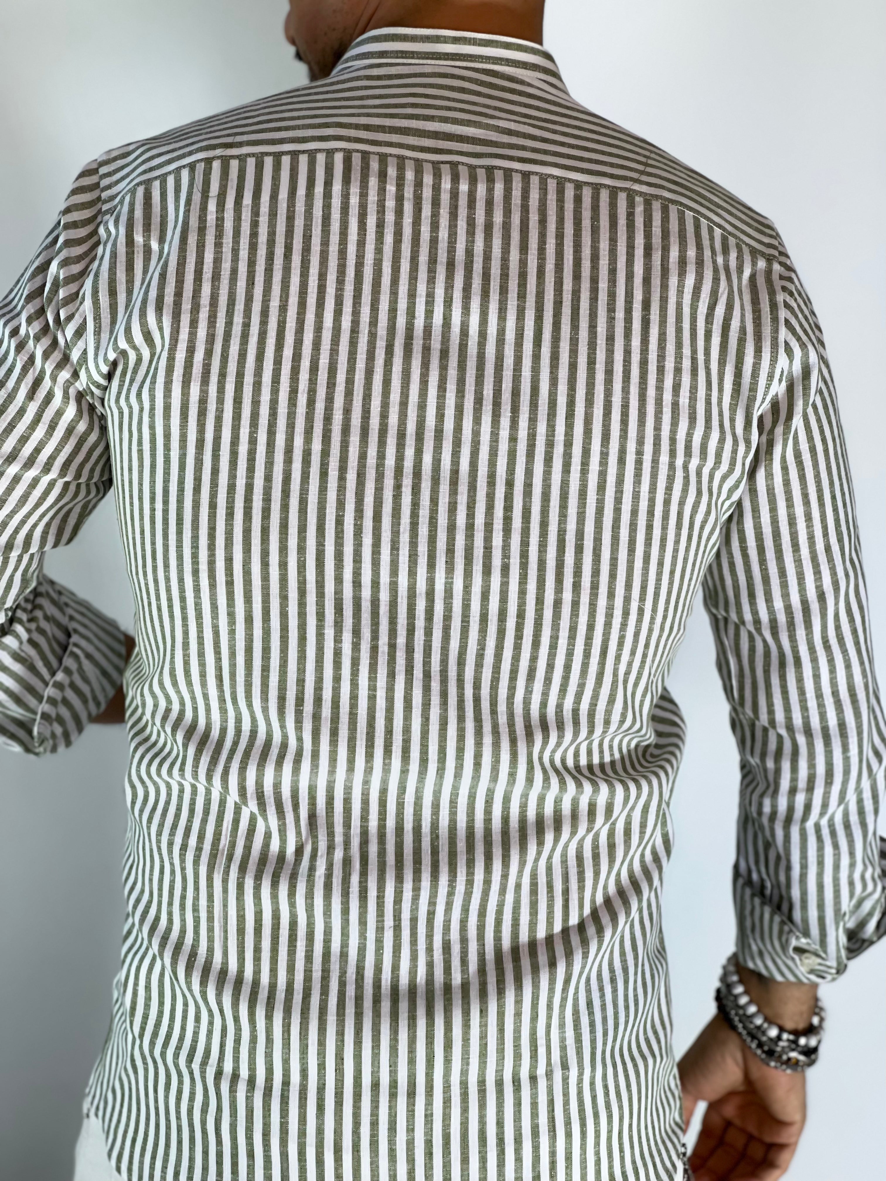 Camicia lino stretta coreana migliaccio VERDE
