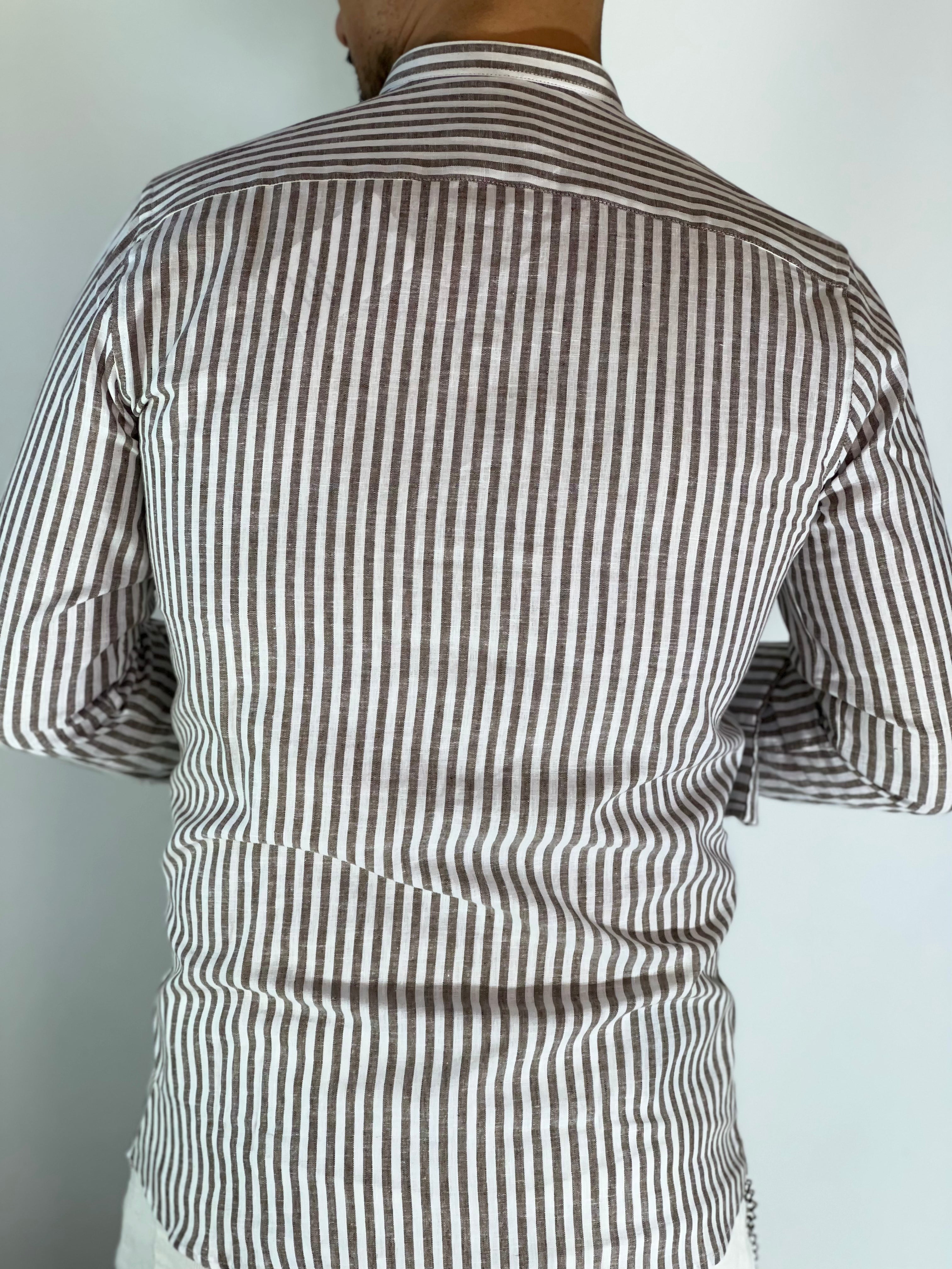 Camicia lino stretta coreana migliaccio MORO