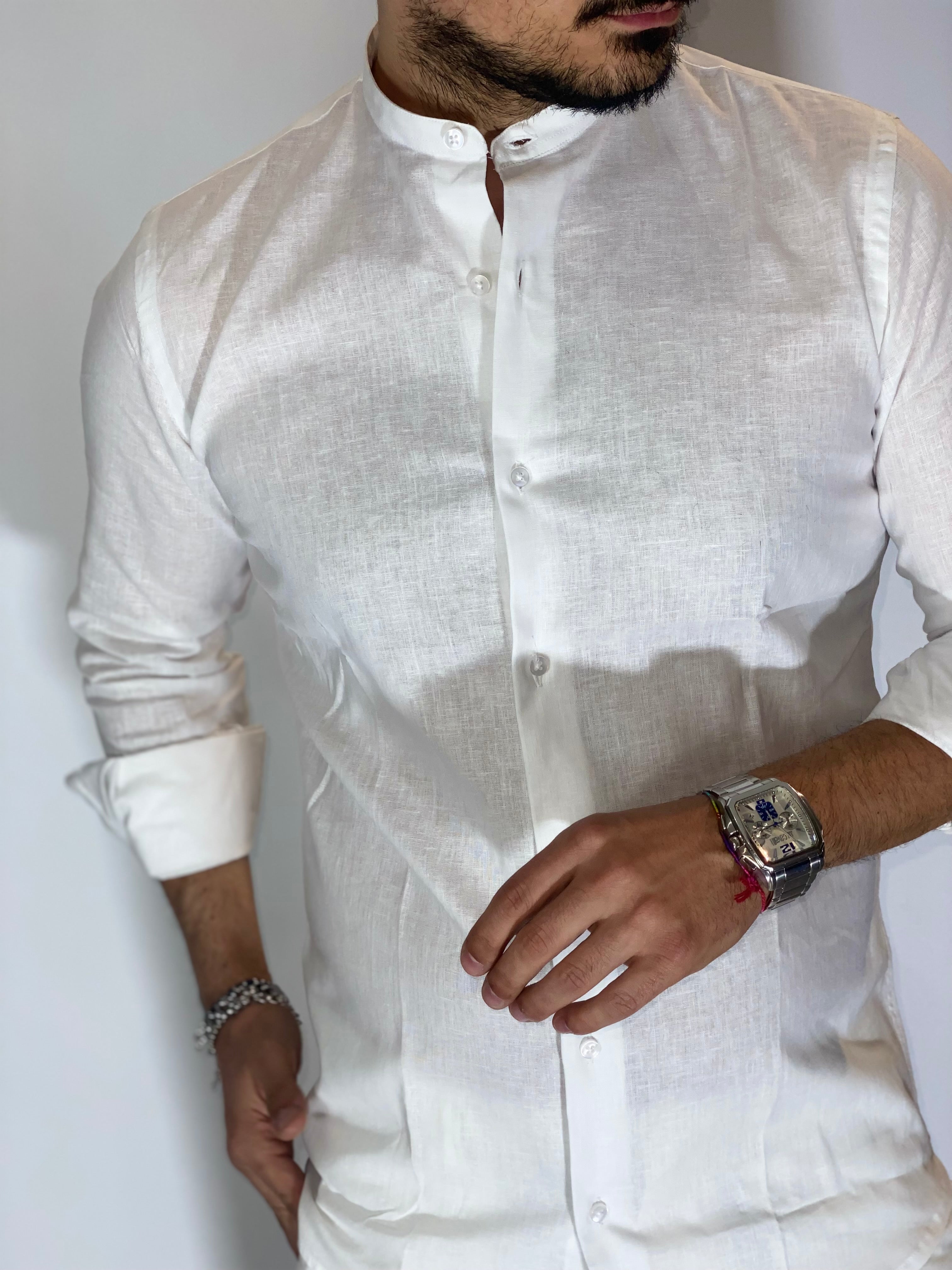 Camicia migliaccio coreana lino BIANCA