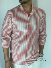 Camicia lino stretta coreana migliaccio ROSSA